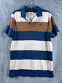 Hollister Mens Striped Polo Shirt XL Blue/Brown/Beige Short Sleeve Cotton Blend