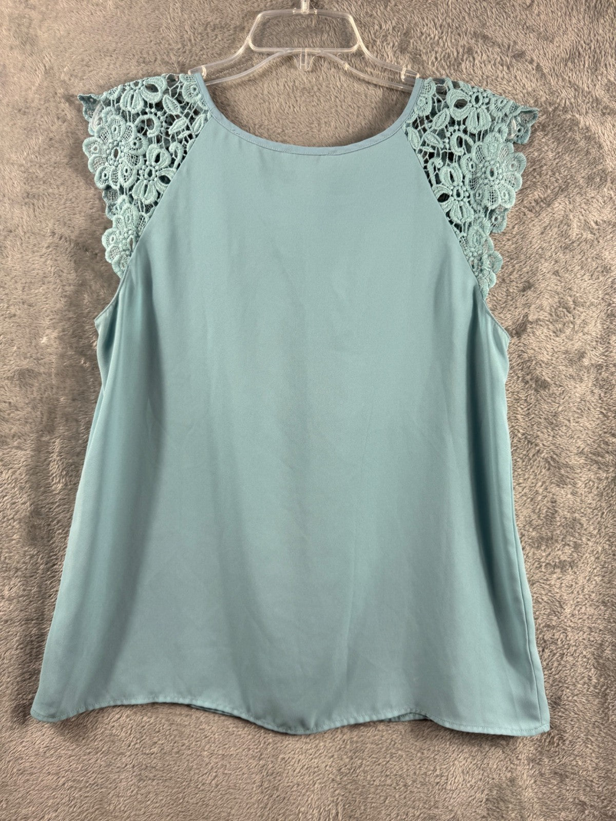 Loft Womens Light Blue Sleeveless Top With Lace Cap Sleeves Size M