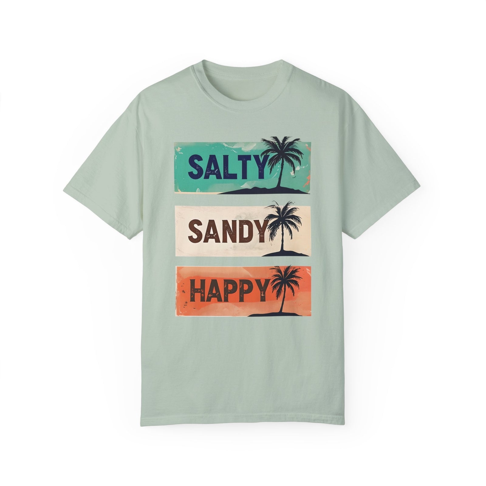 Womans Summer T Shirt Salty Sandy Happy Palm Tree Shirt Beachwear S-2XL