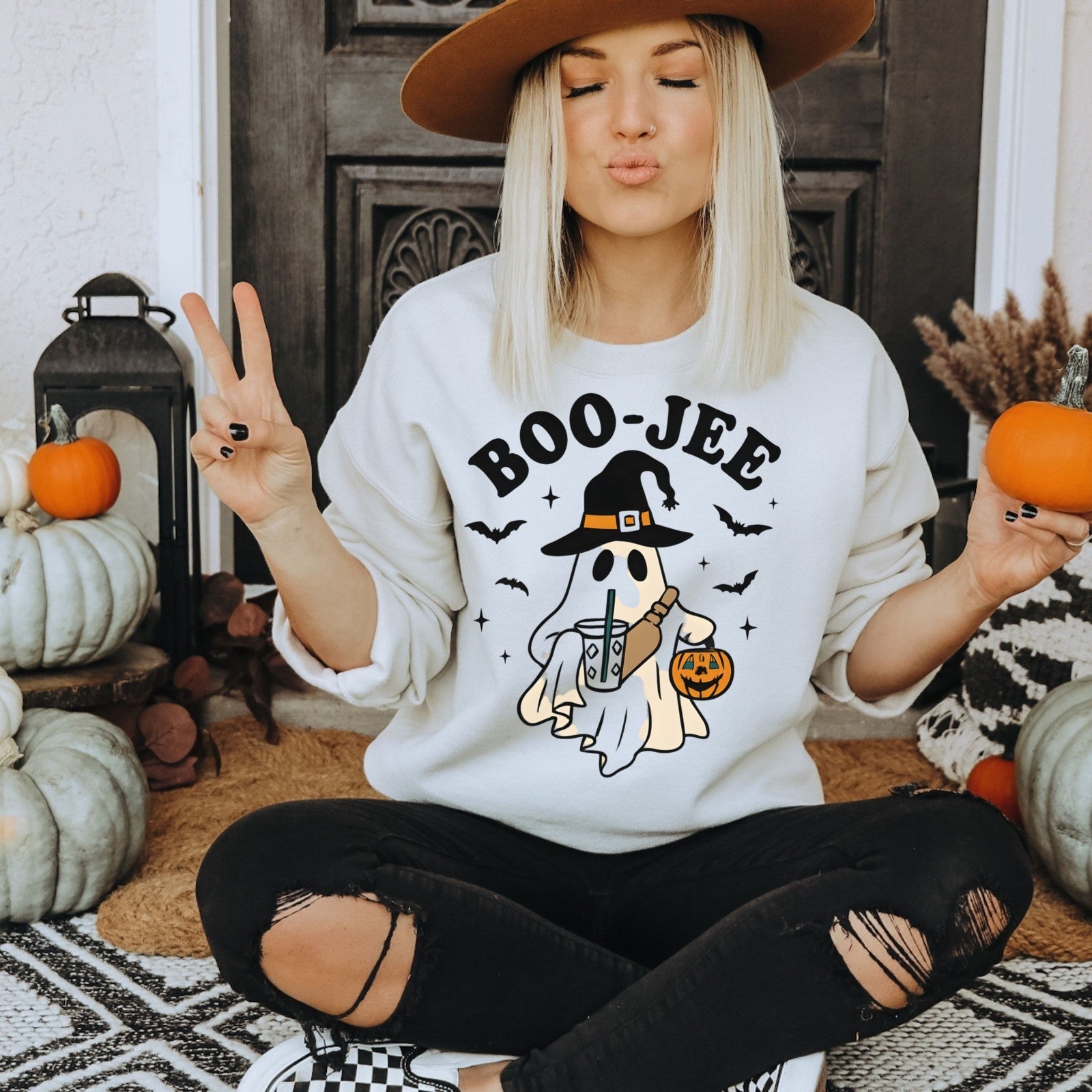 Boo Jee Womens Sweatshirt  Cute Halloween Pullover, Cozy Fall Graphic Top
