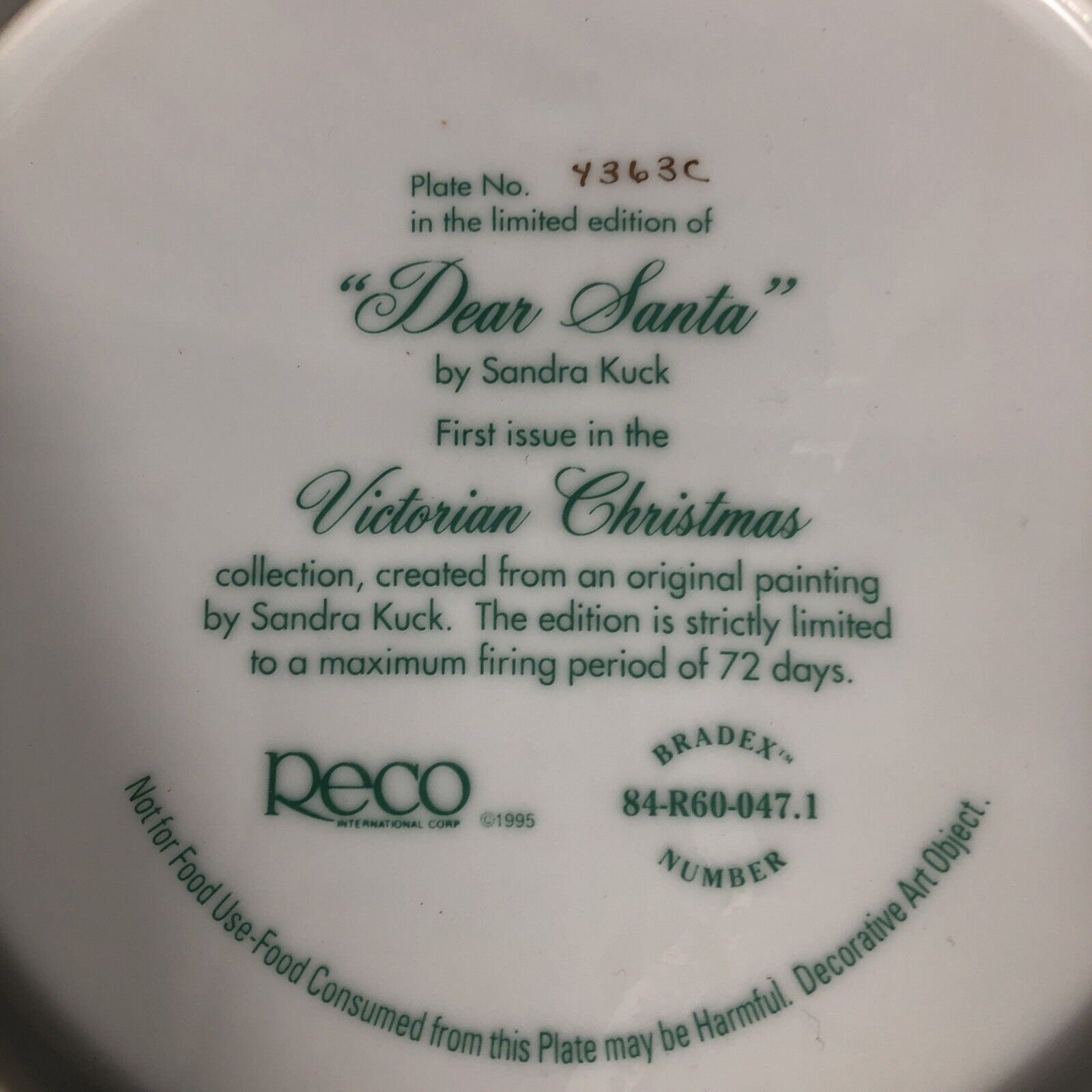 "Dear Santa" by Sandra Kuck Plate the First Issue in the Victorian Xmas # 2772C