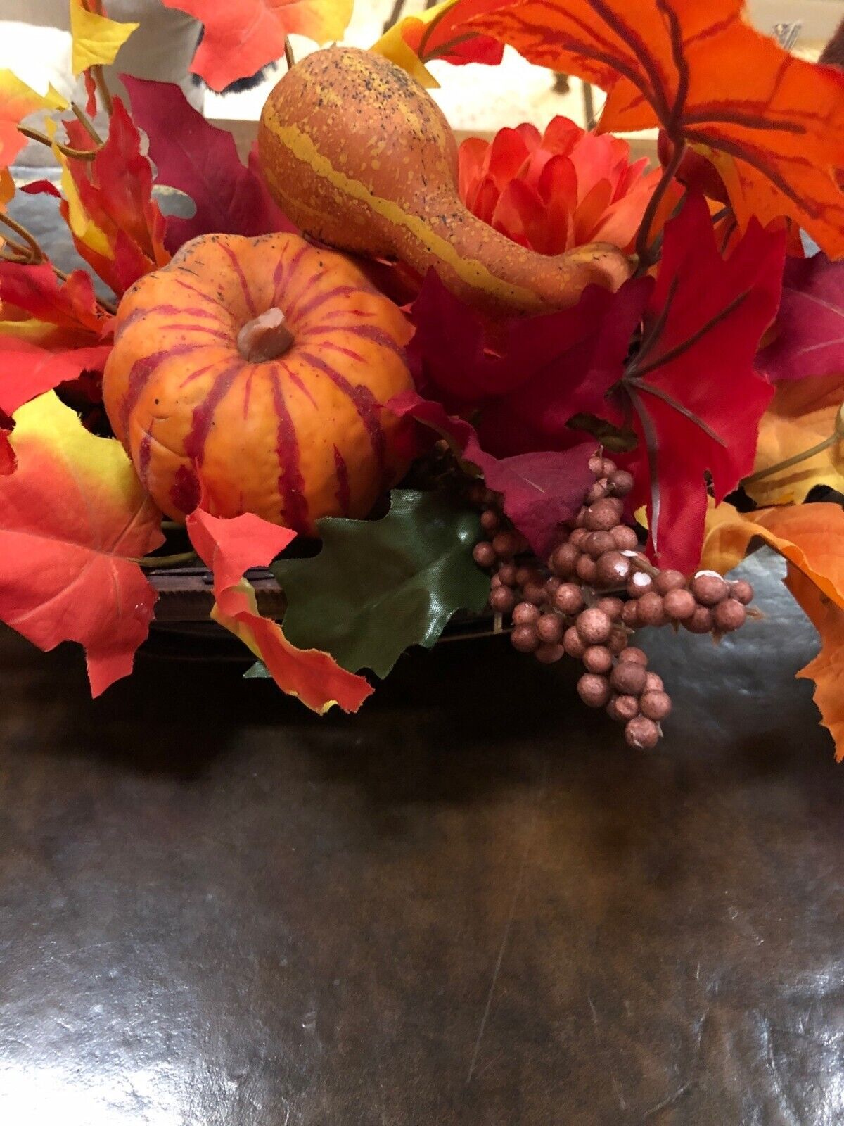 Artificial Fall Thanksgiving Centerpiece With Pumpkins & Leaves