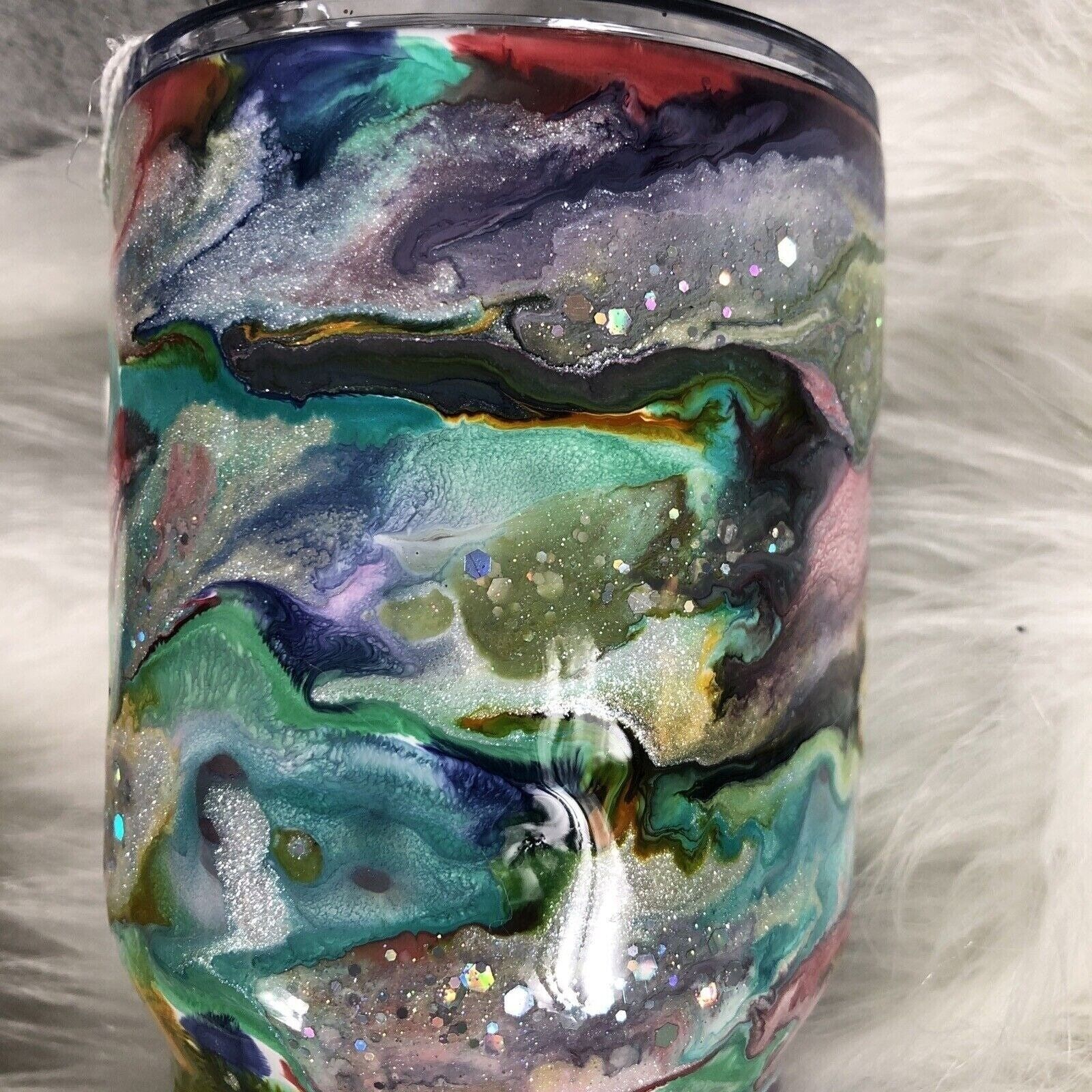 32 oz Tumbler Handmade Stainless Steel Blue/Silver Swirl Design