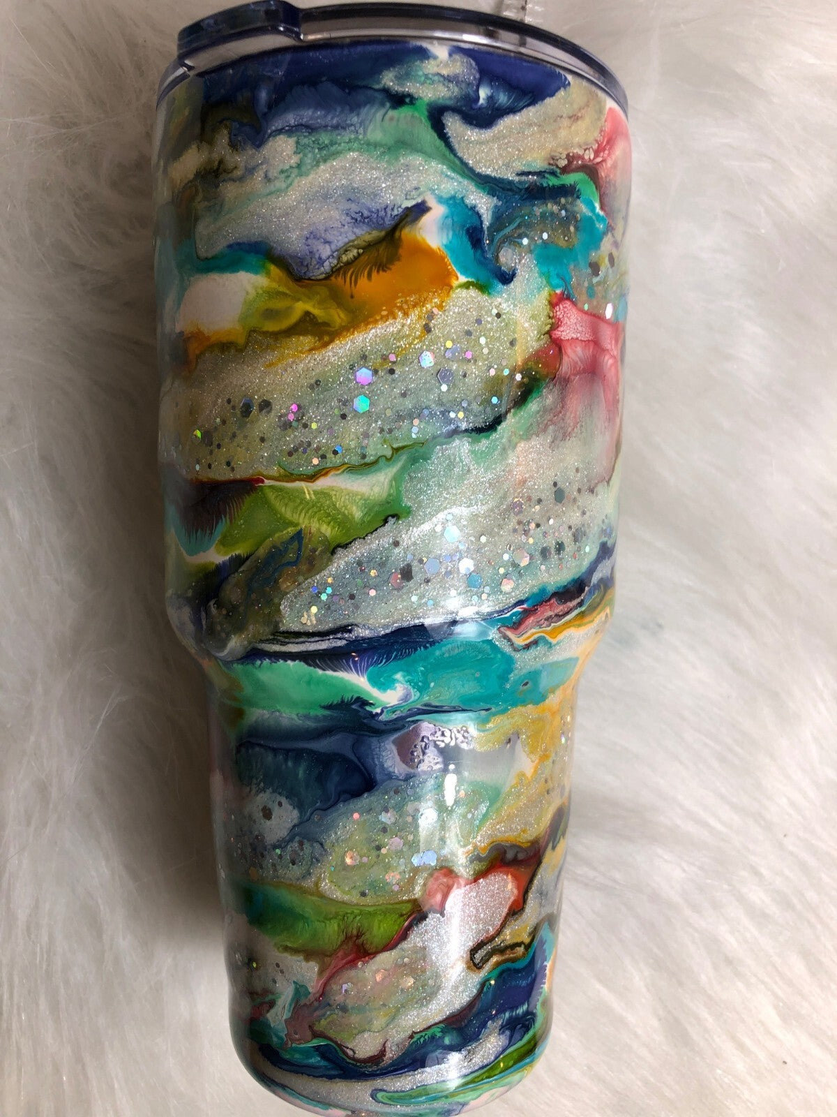 Alcohol Ink Tumbler With Lid & Straw Colorful Swirl Glitter
