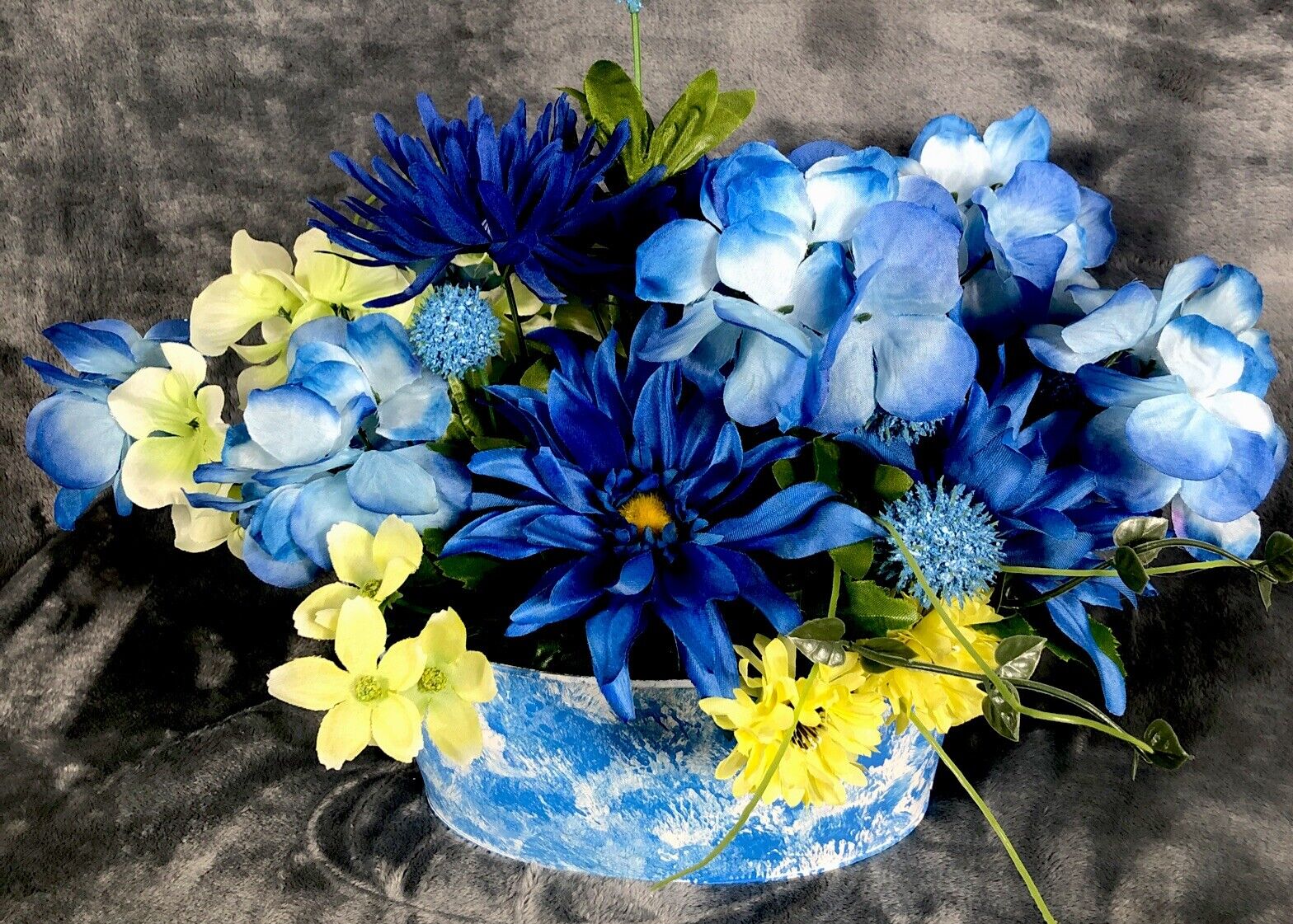 Artificial Flowers Spring Floral Arrangement Home Decor Blue And Yellow Flowers
