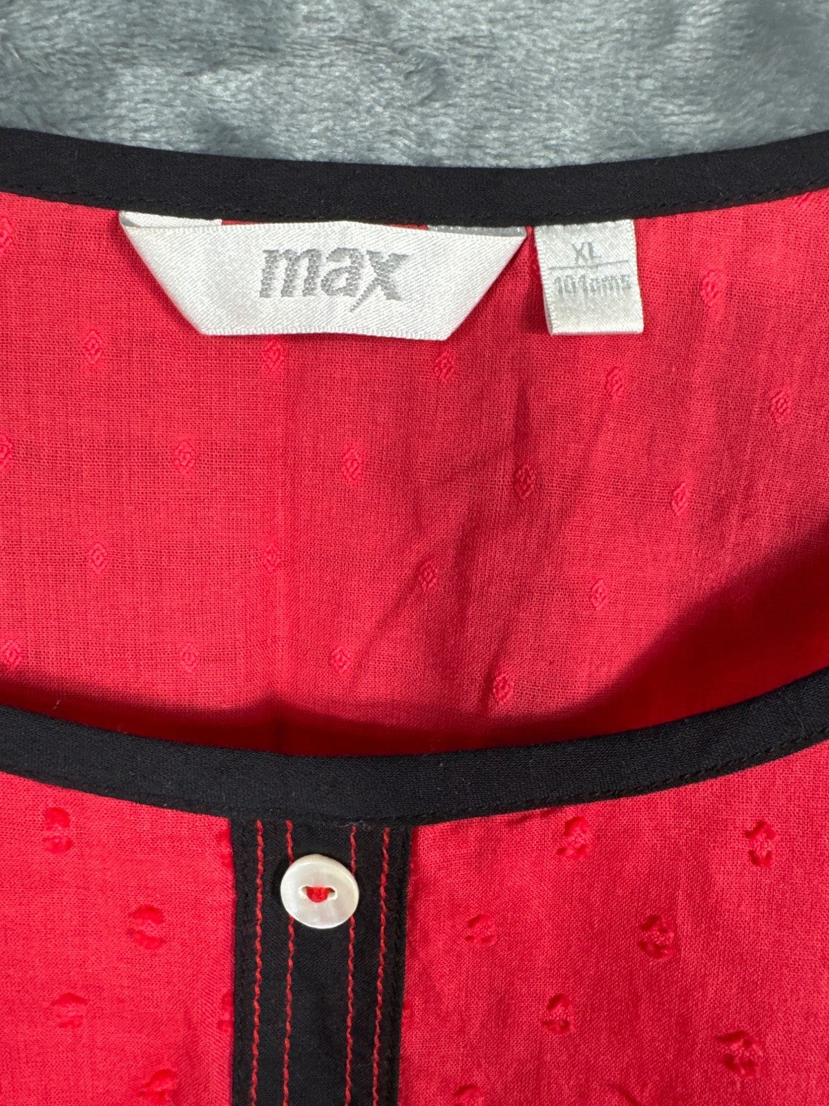 Max Red Dotted Tunic Top With Black Trim & Button Placket XL