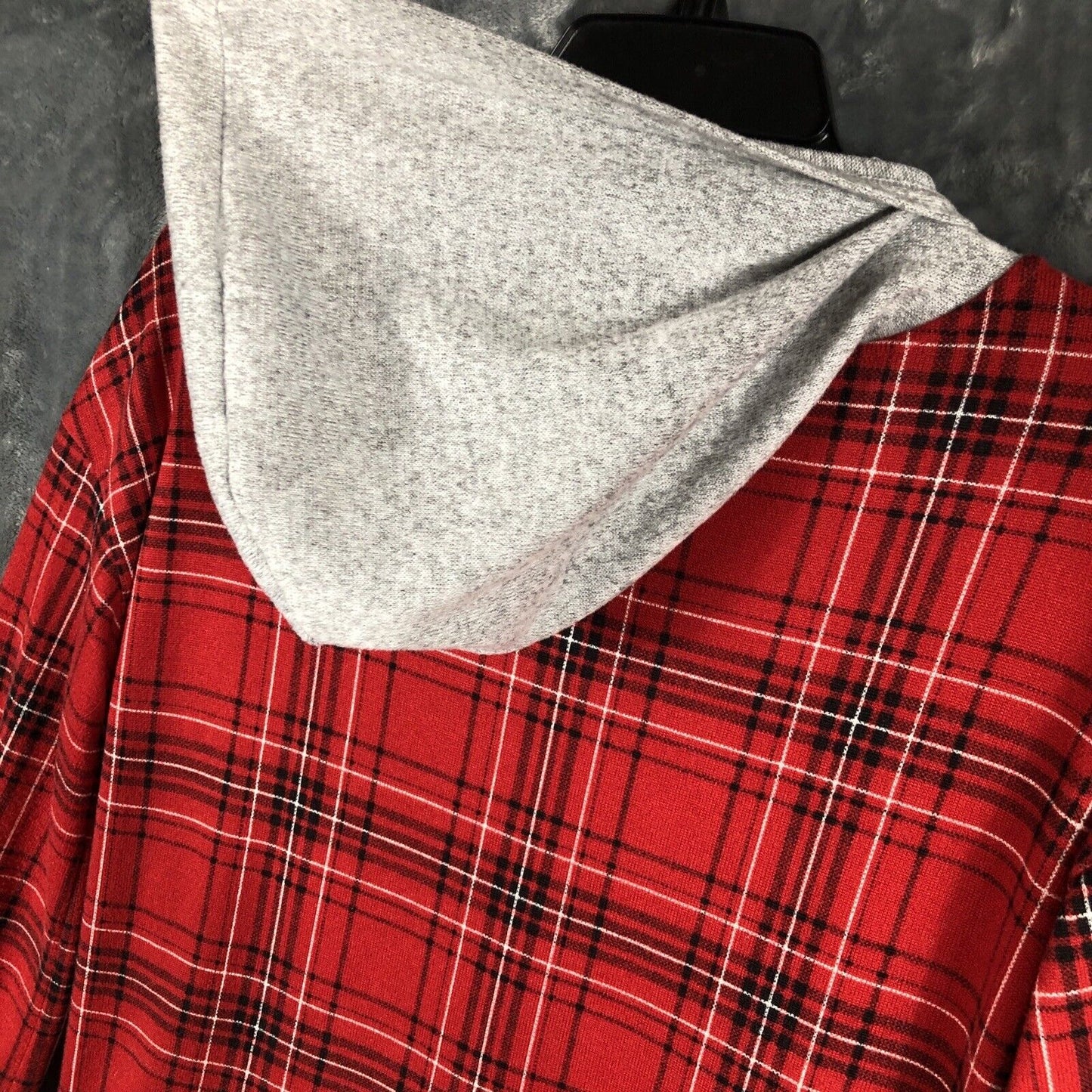 Blush In Bloom Women’s  Hoodie Red Plaid Front Tie Size Medium
