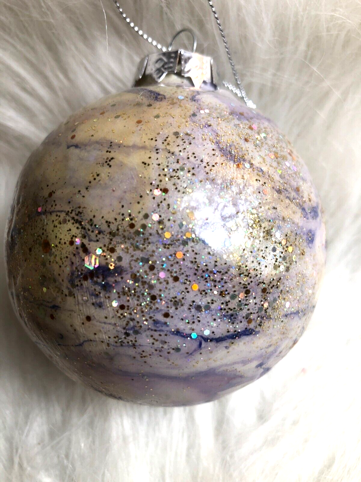Hand-Painted Glittery Purple & Gold Marbled Christmas Ornament