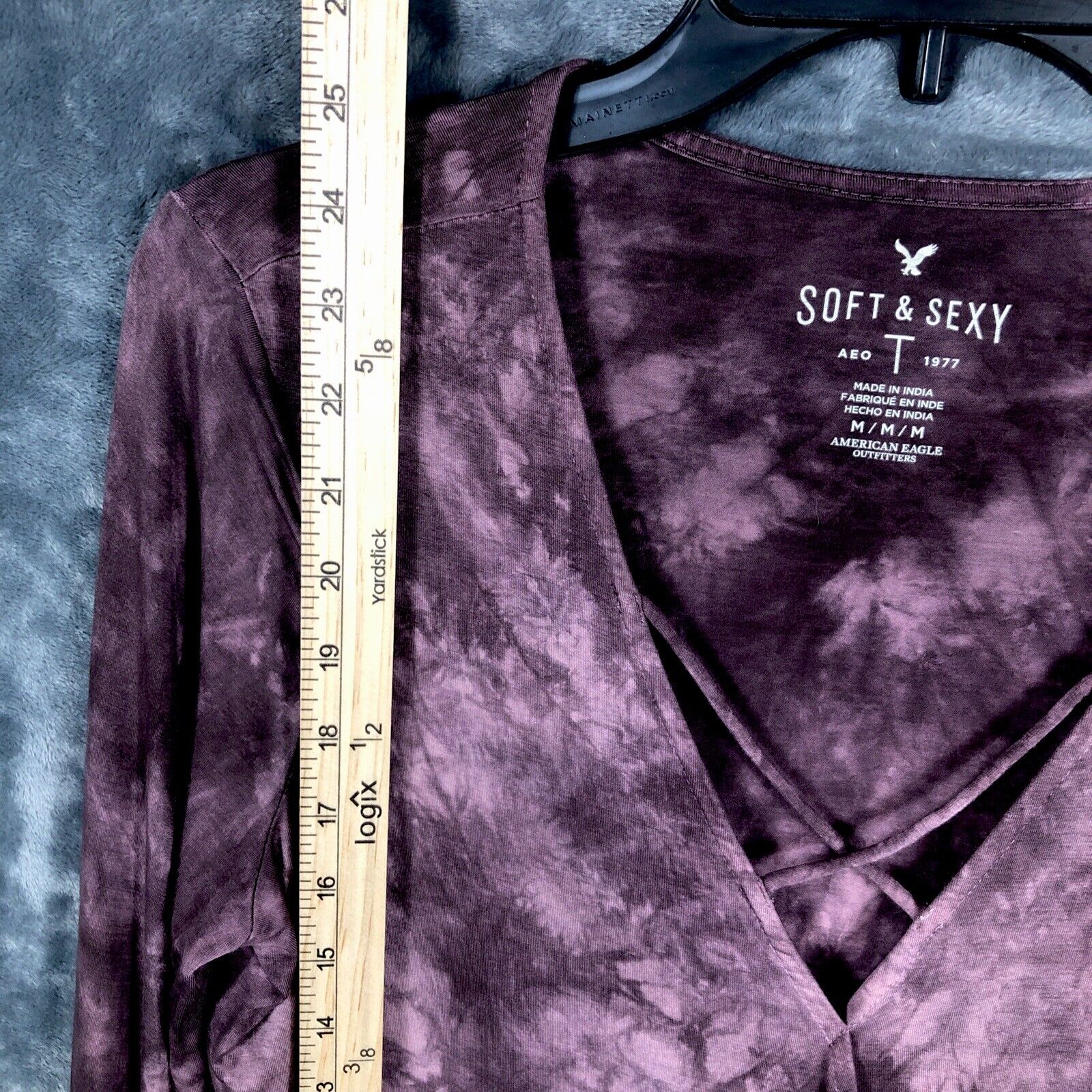American Eagle V Neck Flare Sleeve Tie Dye Top Long Sleeve Womens Purple Medium