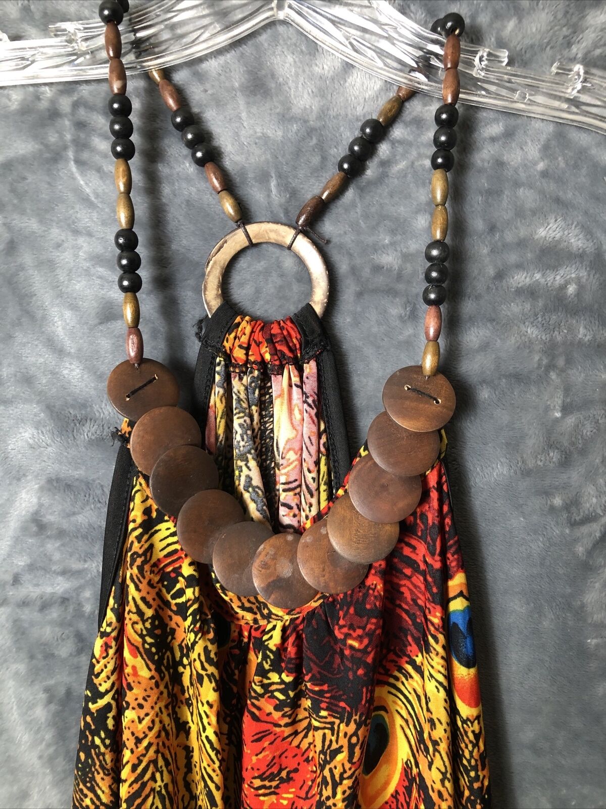 Beaded Tank Top , With Peacock Print, Women’s Size M