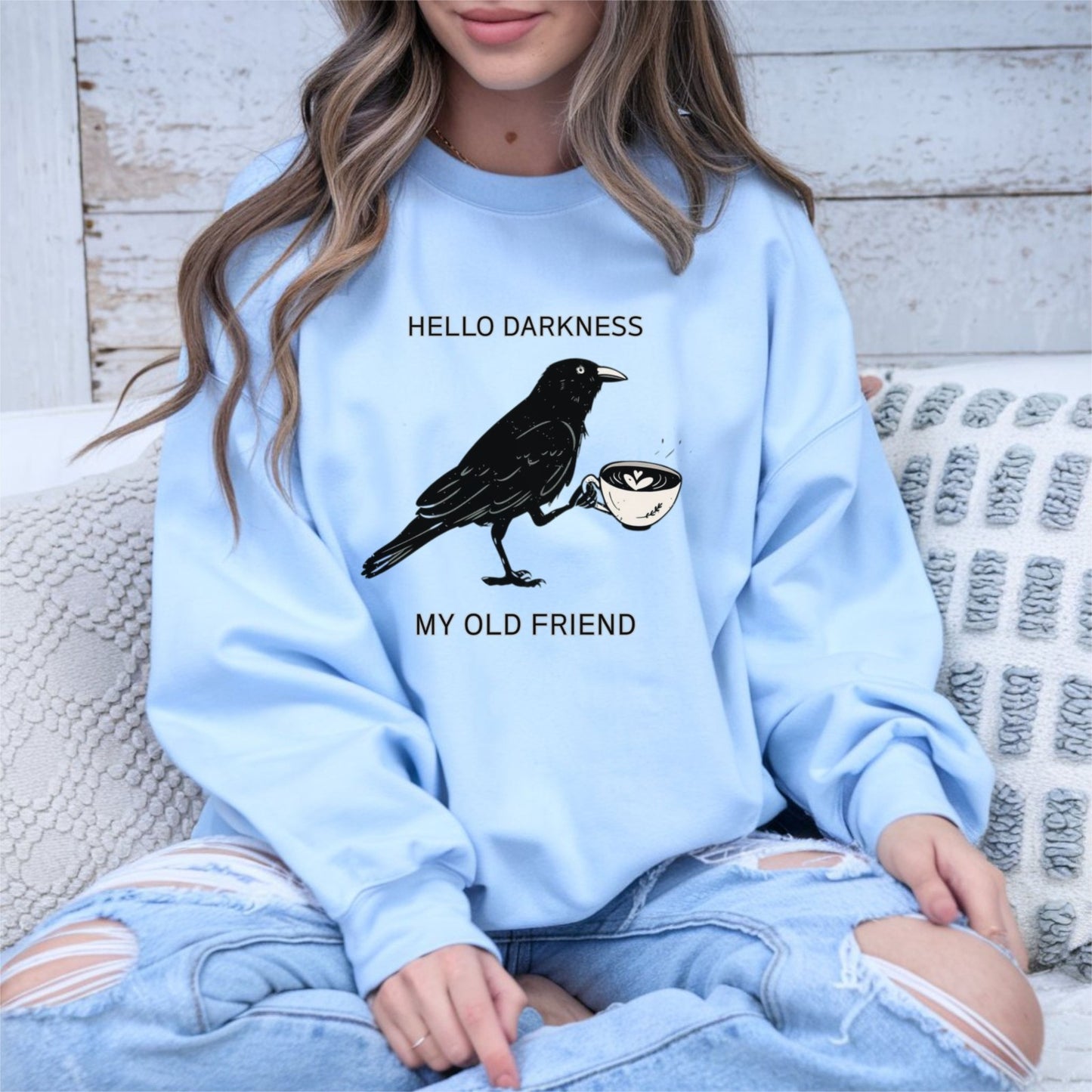 Womens Sweatshirt Halloween Raven Crow Coffee Lover Shirt Fall Tee Men's Gift