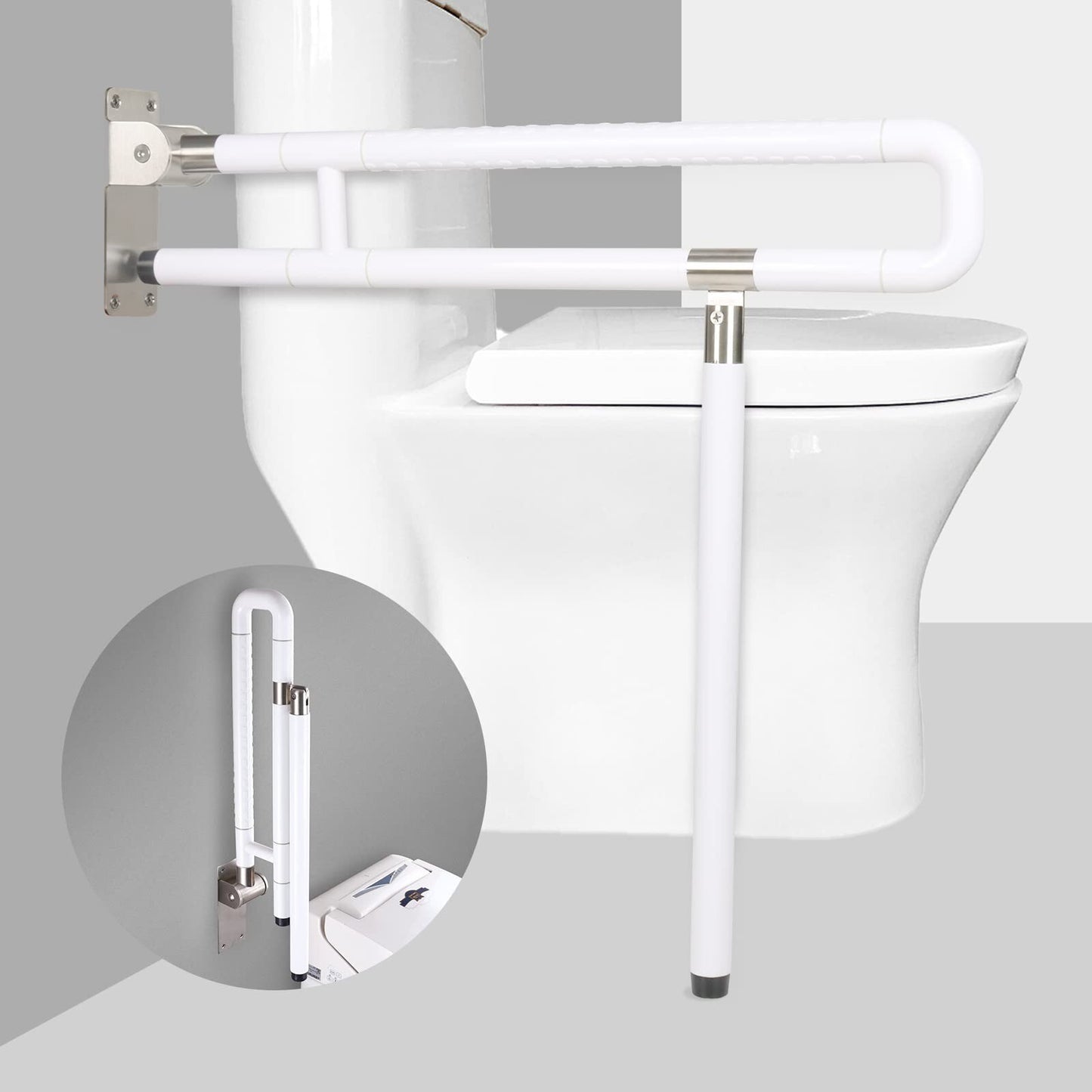 JELLYRATTBIT Handicap Grab Bar Foldable White Safety Rail With Support Leg
