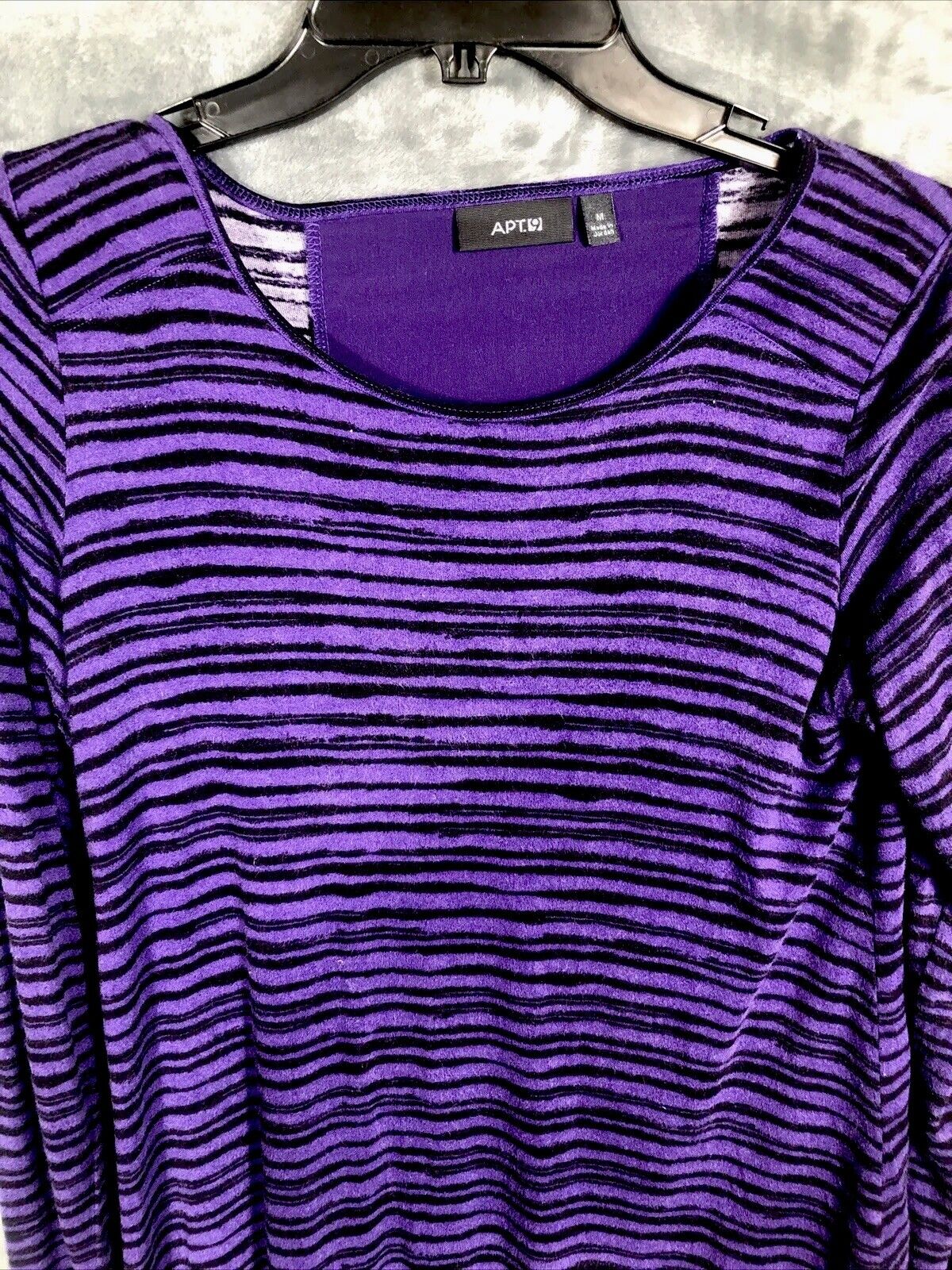 APT 9 Shirt Women’s Long Sleeved Purple/Black Striped Tops Adult Size Medium