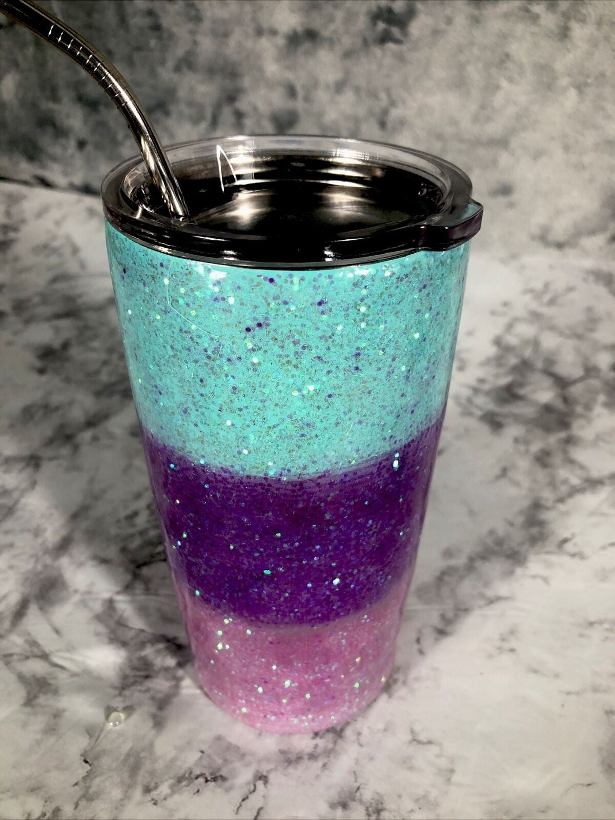 Stainless Steel Alcohol Ink Tumbler 20 oz Lid And Straw