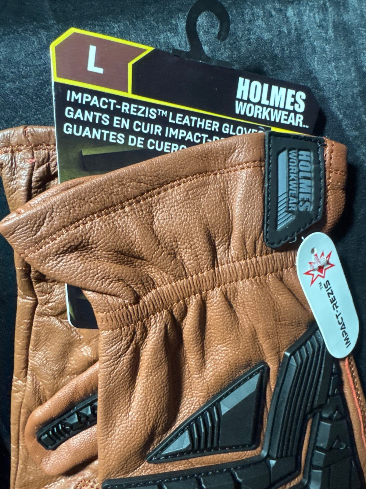 Holmes Workwear L Impact-Rezis Leather Gloves With Rubber Impact Reducer & Keyst