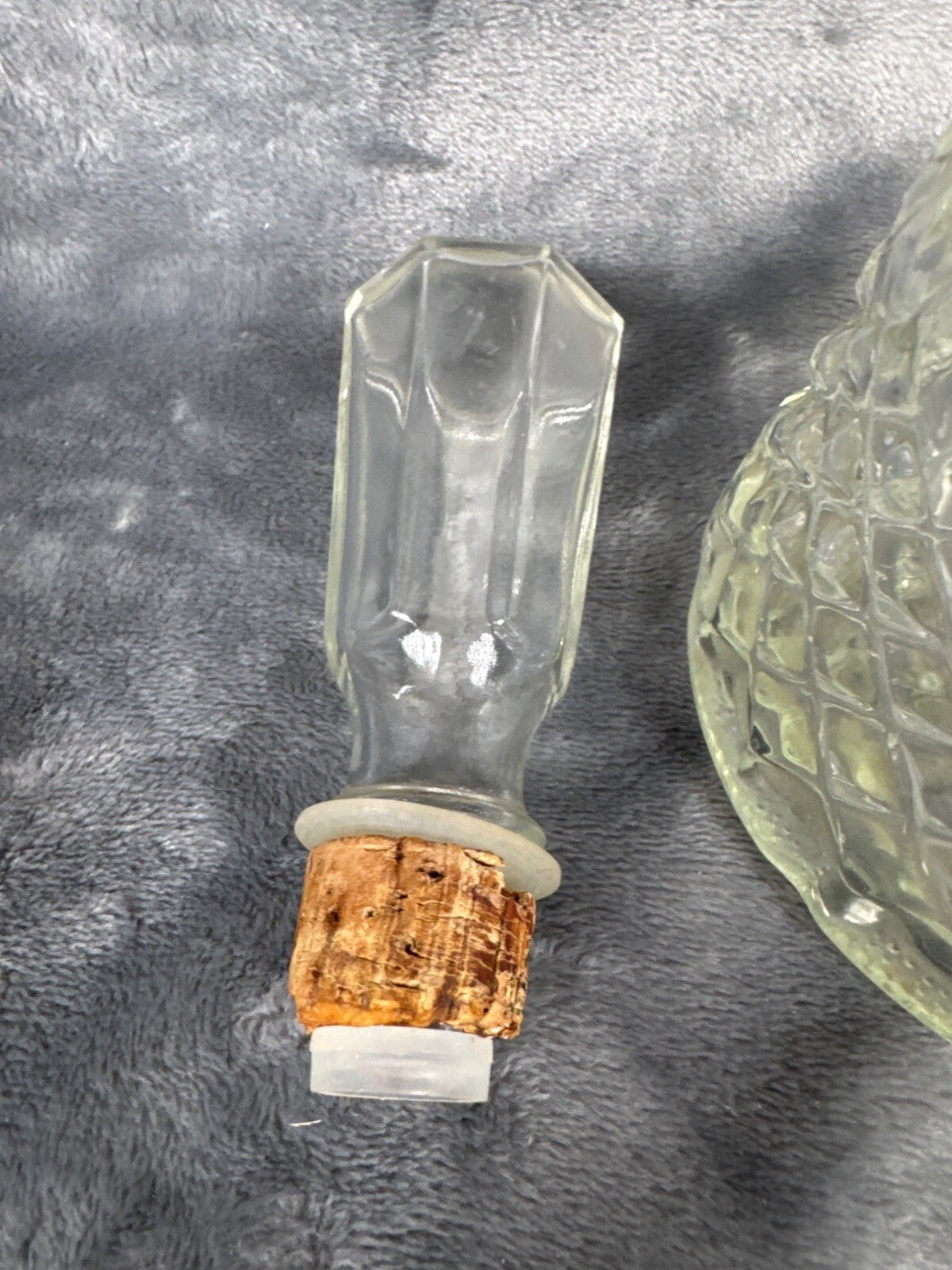 Vintage Glass Decanter - Diamond Pattern, Pressed Glass With Faceted Stopper Mor