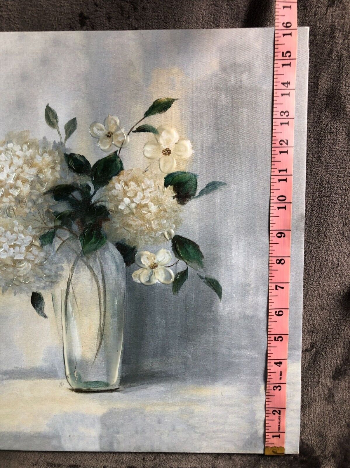 White Floral Canvas Art 12"x12" Vase Of Flowers Modern Home Decor