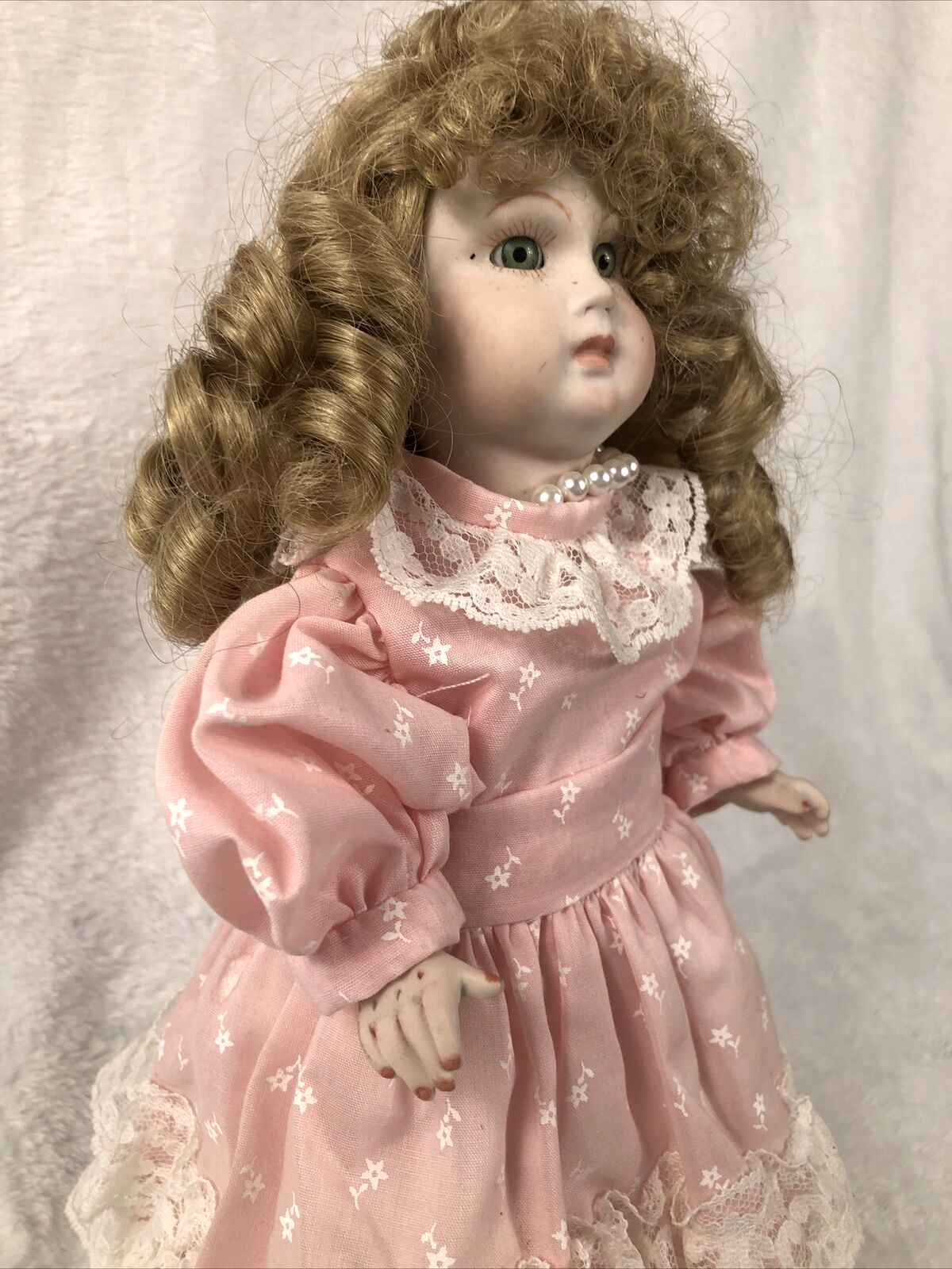 Porcelain Doll Vintage Bobble Head Movable Arms Legs / Stand