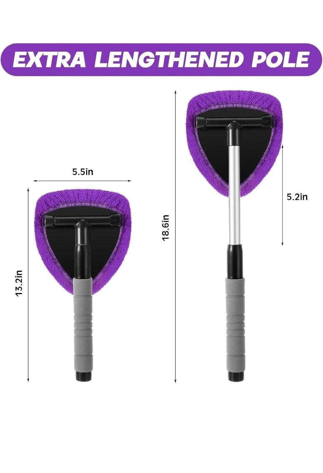 Windshield Cleaning Tool With Extendable Handle & Reusable Microfiber Pads