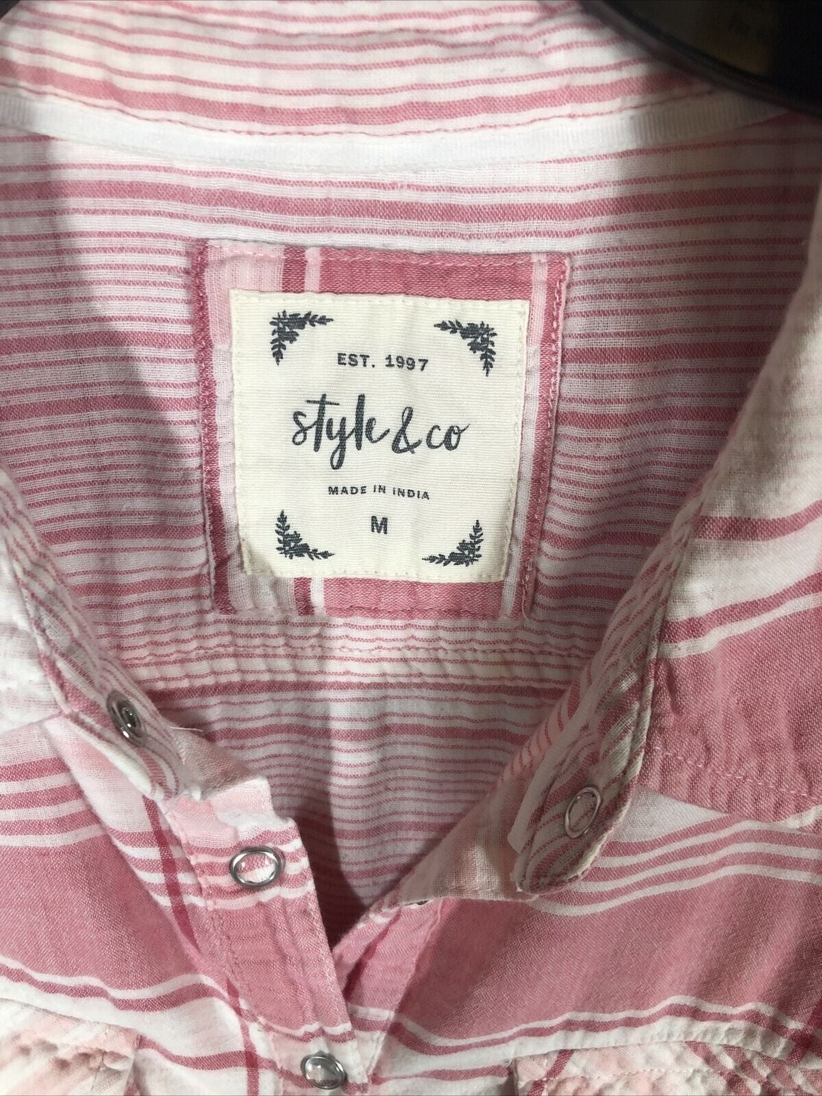 Style & Co Womens Pink Plaid Button-Up Shirt M
