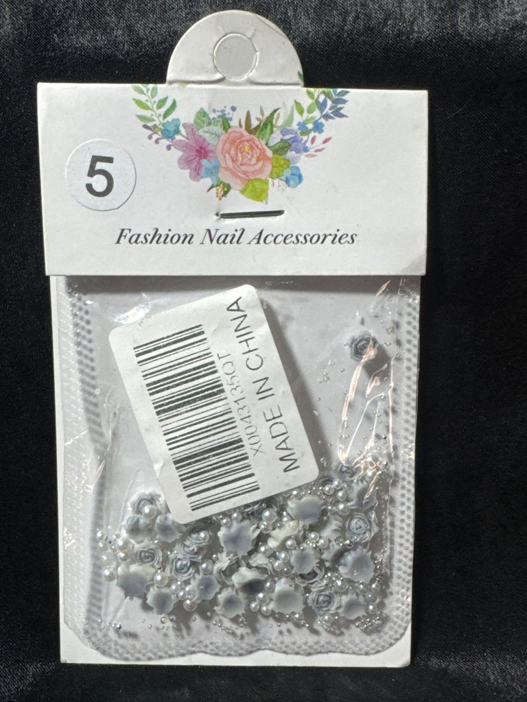 3D White Rose & Pearl Nail Art Decorations For DIY Manicure