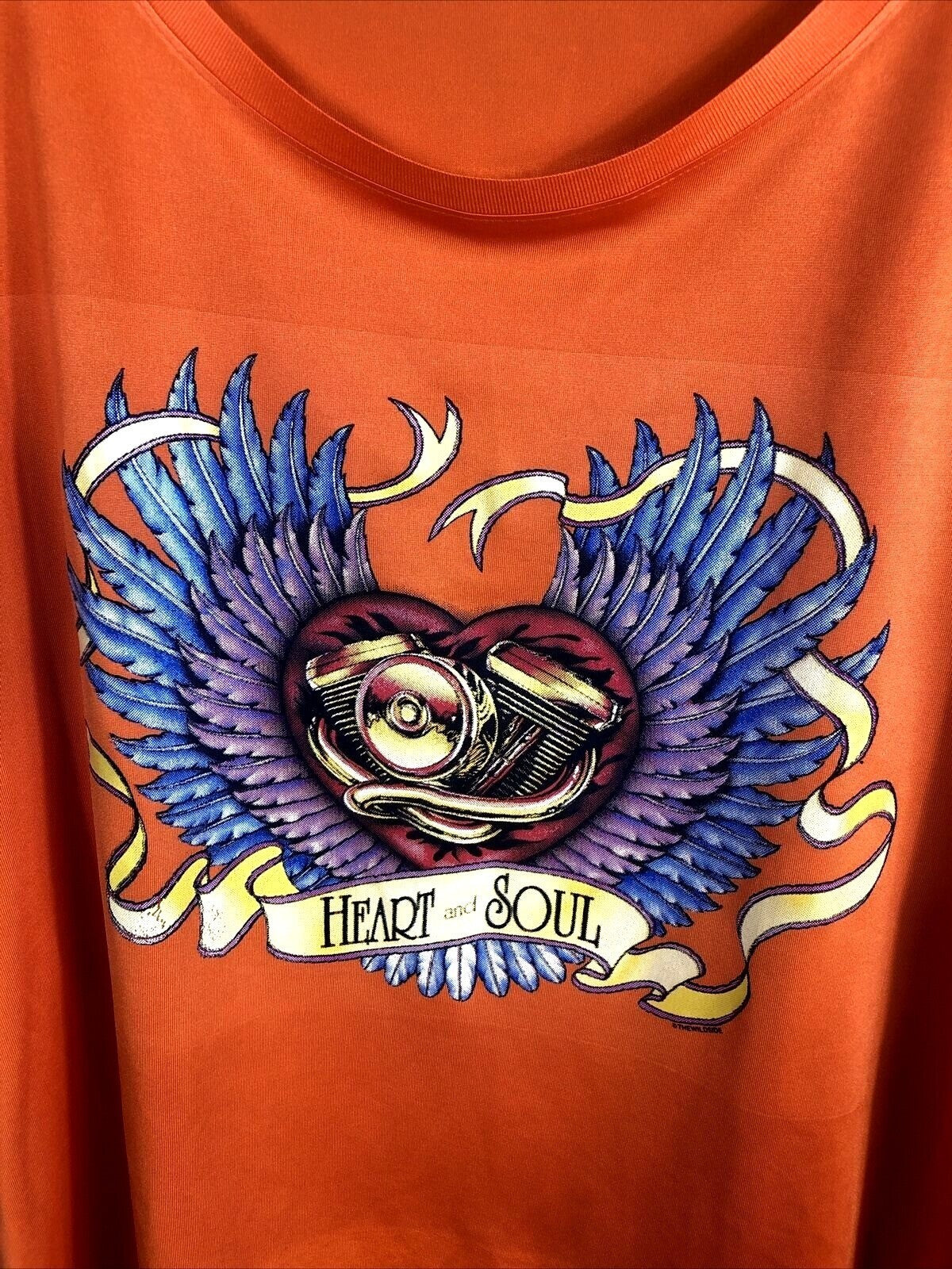 Womans T Shirt Biker Heart And Soul Orange Gildan Shirt