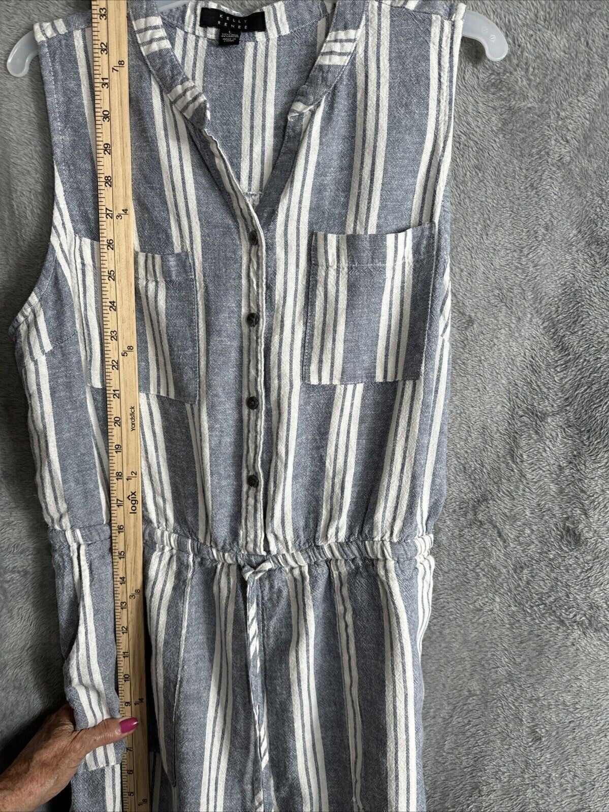 Kelly Reneé Womens Romper Sleeveless Striped Button-Front Romper L