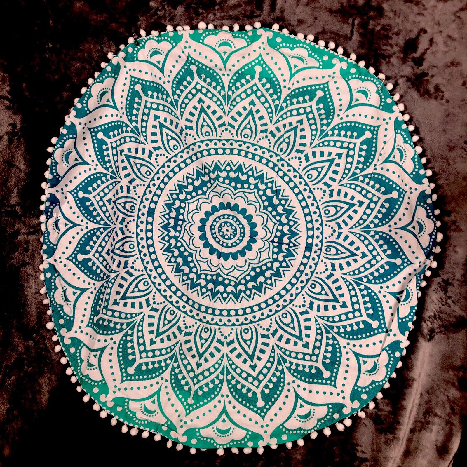 Madhu Tapestry Turquoise Blue/Green Ombre Hippie Mandala 32” Round Cushion Cover