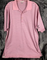 Peter Millar Men's Polo Golf Shirt Pink Stripped Extra-Large River Hills Logo