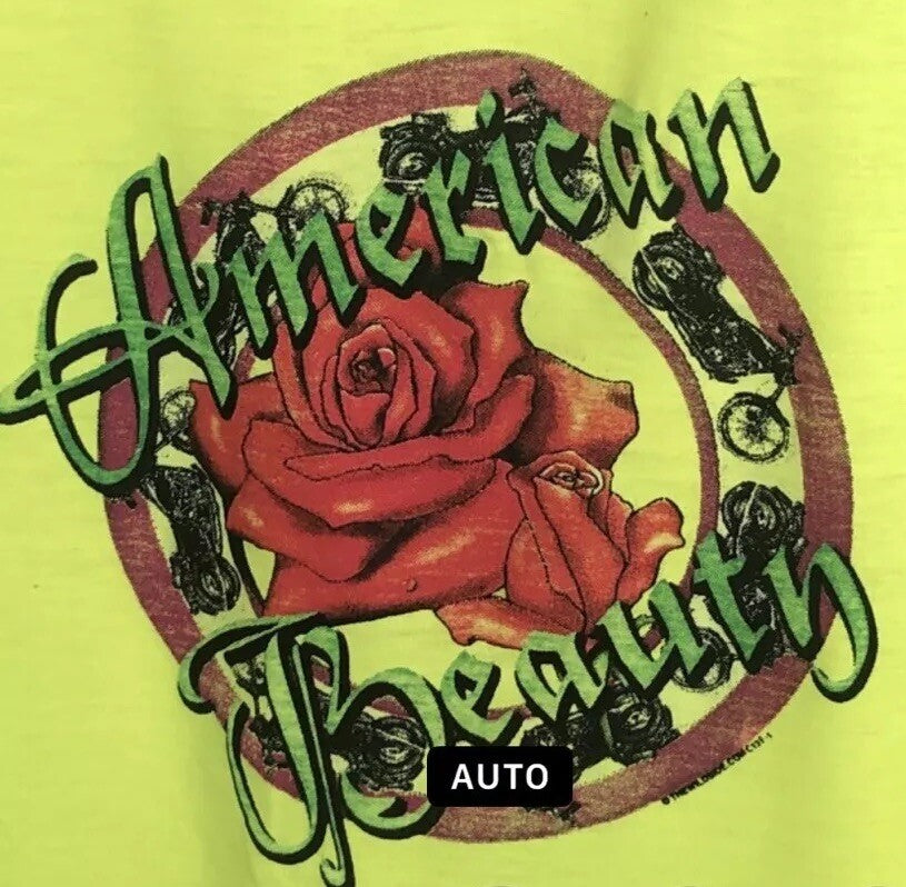 Women’s T-Shirt American Beauty With Rose Size Large Yellow Short Sleeve Shirt