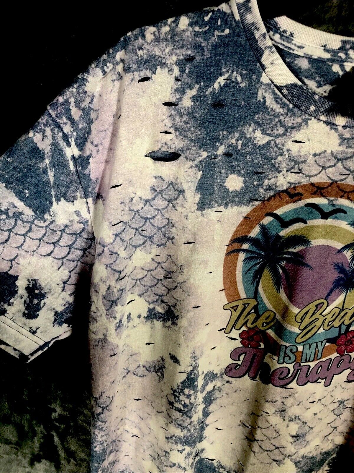 Beach Therapy T-Shirt Women’s Distressed Mermaid Custom Adult Size Extra Large