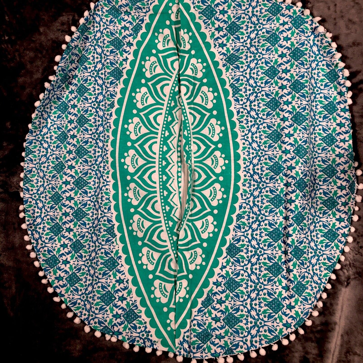 Madhu Tapestry Turquoise Blue/Green Ombre Hippie Mandala 32” Round Cushion Cover