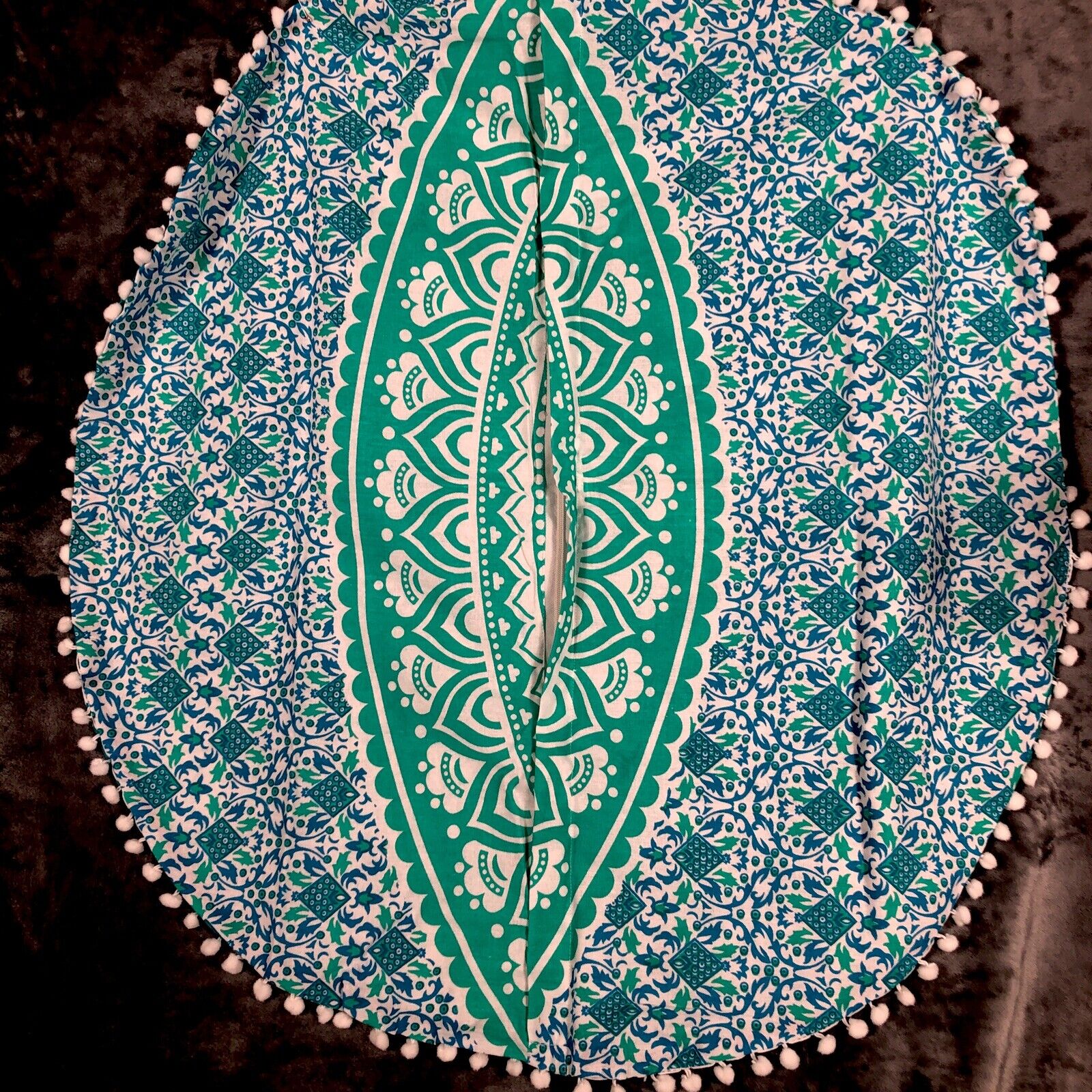 Madhu Tapestry Turquoise Blue/Green Ombre Hippie Mandala 32” Round Cushion Cover