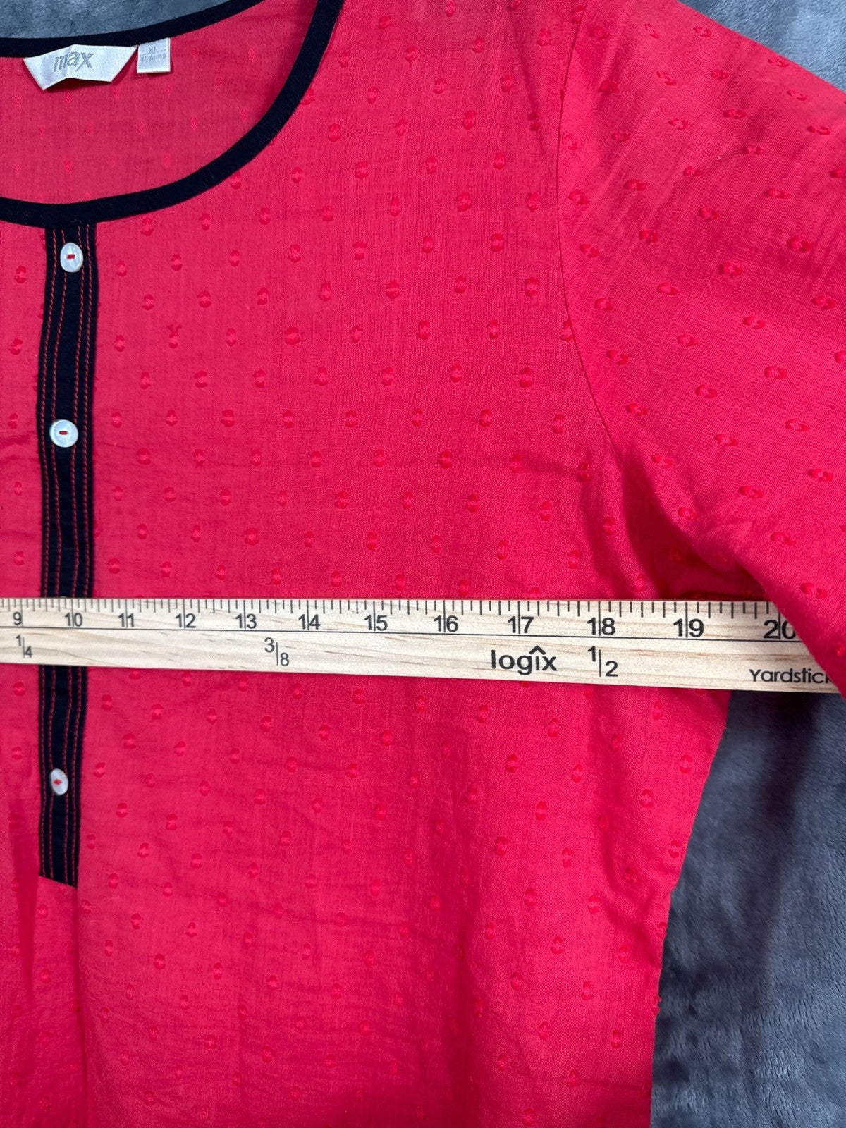 Max Red Dotted Tunic Top With Black Trim & Button Placket XL
