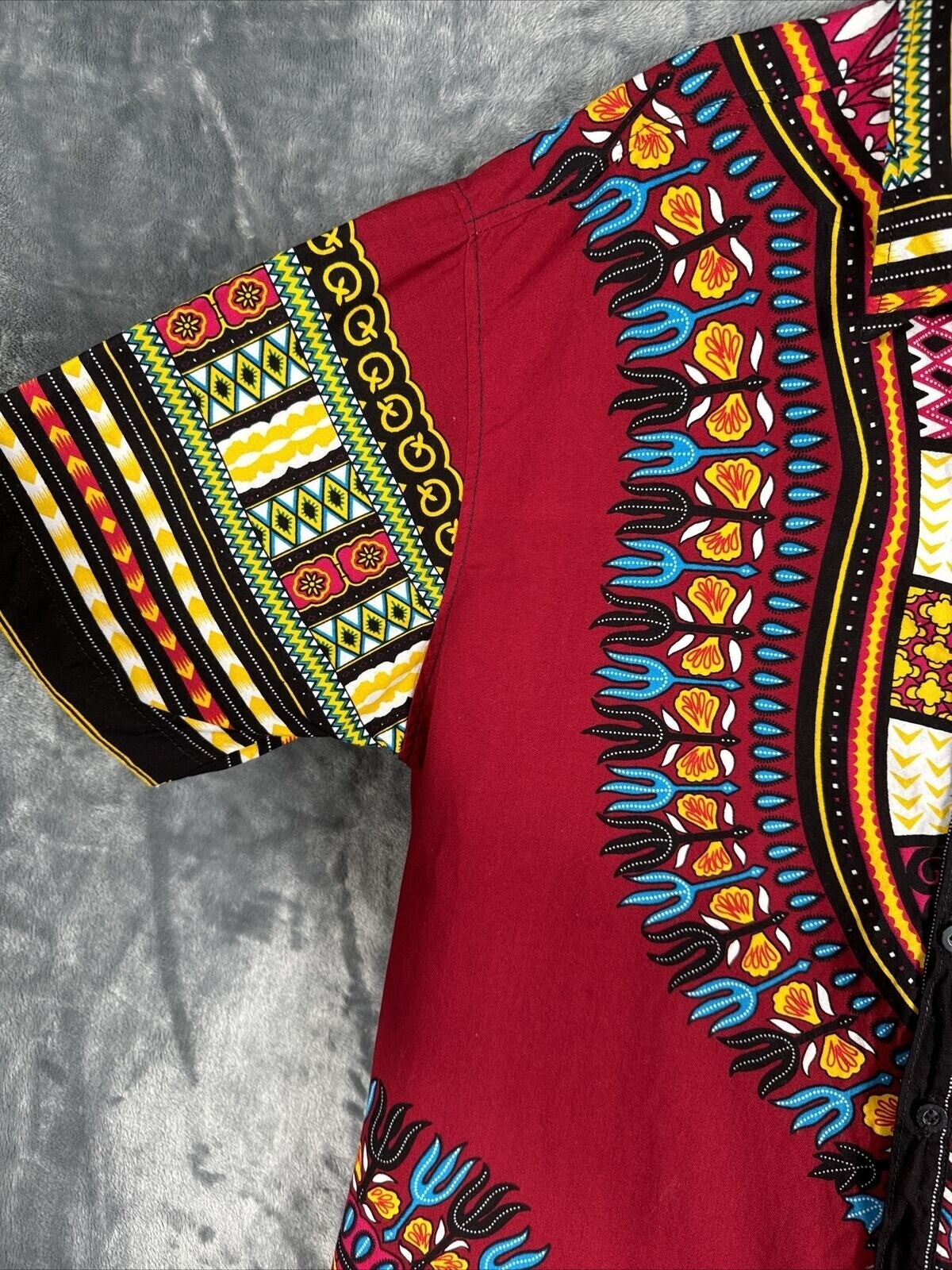African Fabrics Floral Red Yellow Blue Indigo Stylish Top Blouse Women 2 X-Large