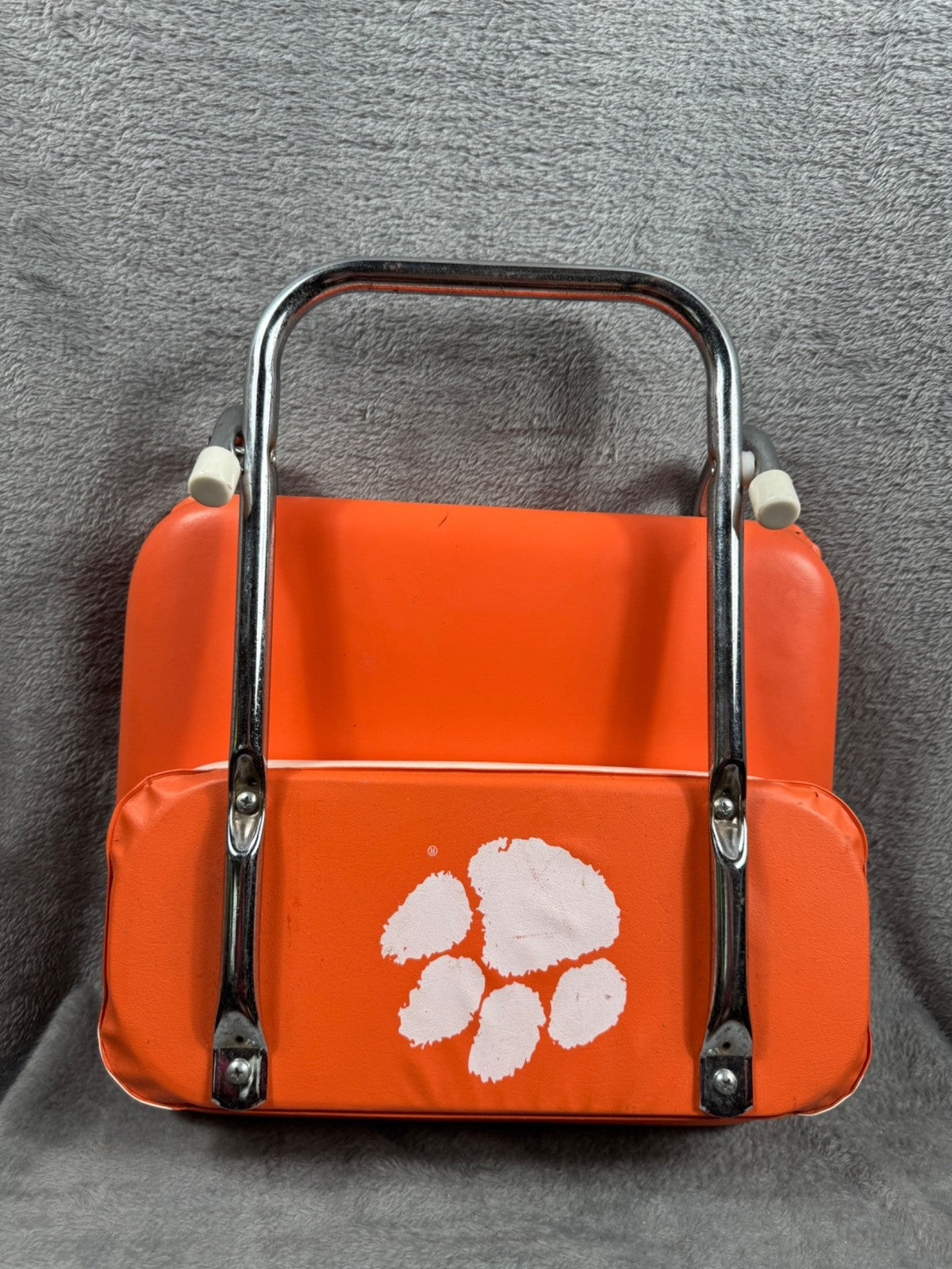 Vintage Clemson Tigers Folding Stadium Seat Orange Vinyl Cushion & White Paw