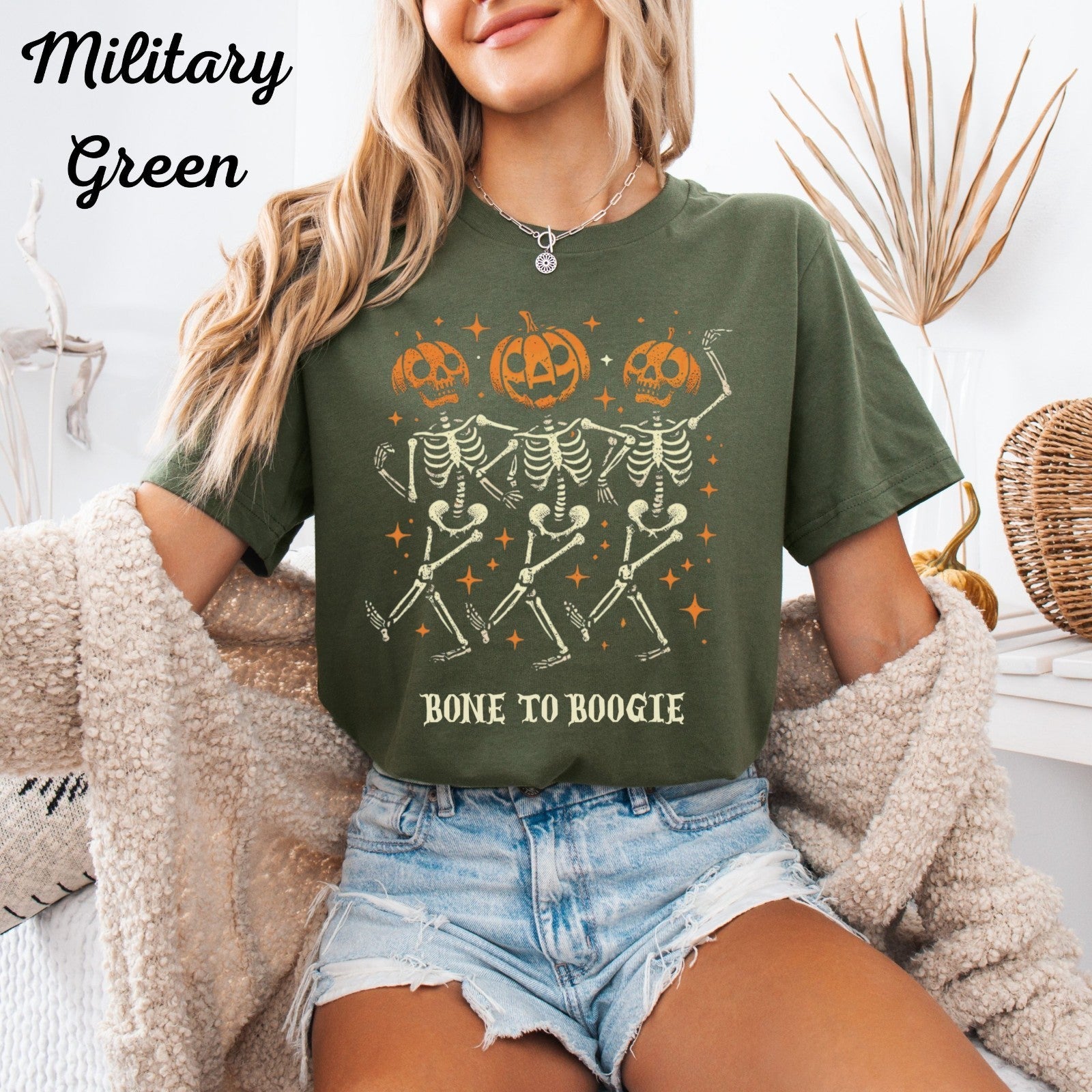 Womens Halloween T Shirt Pumpkin Skeleton Tee Spooky Season Fall Spooky Shirt 