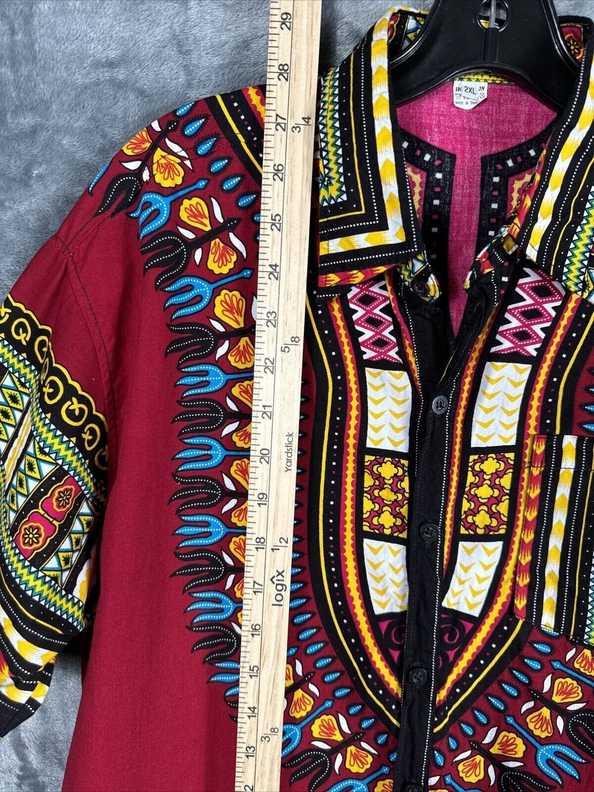 African Fabrics Floral Red Yellow Blue Indigo Stylish Top Blouse Women 2 X-Large