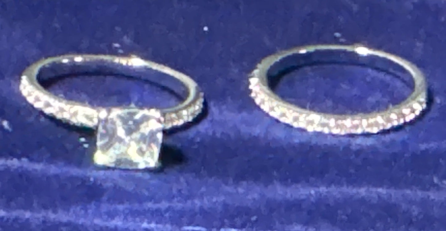 Wedding Ring Set For Women Size 11 With Square-Cut Stone & Sparkling Band