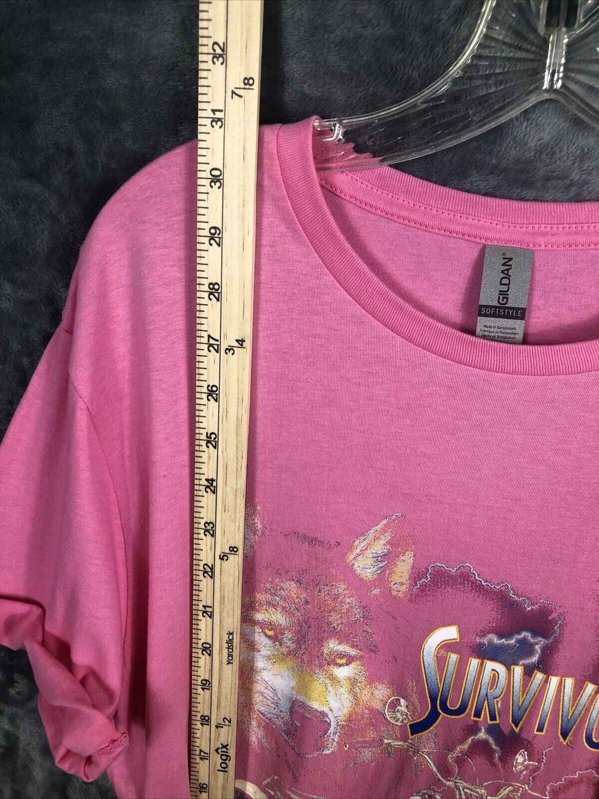 Vintage Womans T Shirt Survivors Pink Graphic Tee With Wolf & Motorcycle Design