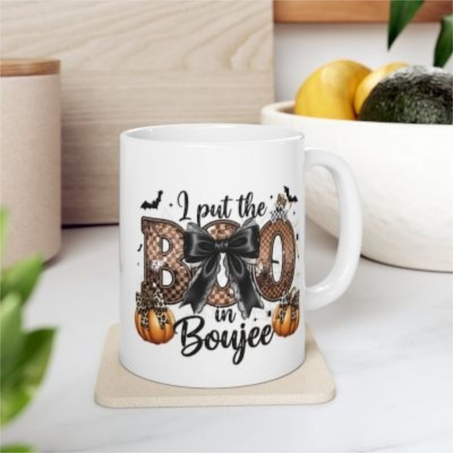 Halloween Coffee Cup Ceramic Mug I Put The Boo in Boujee Cute Fall Pumpkin Gift