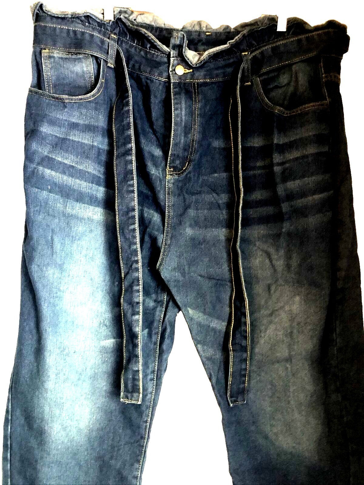 SHEIN Plus Size Denim Jeans S–5XL Belted Paper Bag Waist High Rise Casual Fit