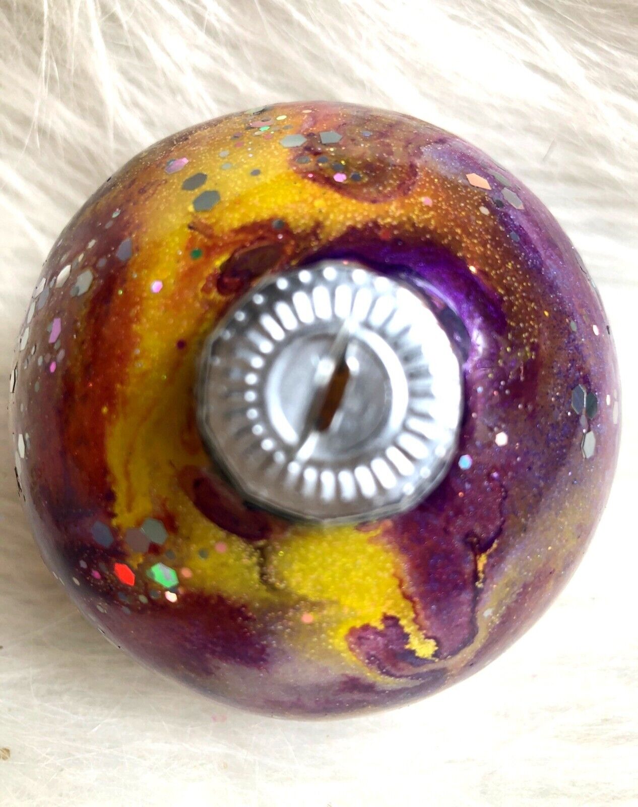 Handmade Purple & Gold Glitter Swirl Christmas Ornament Ball