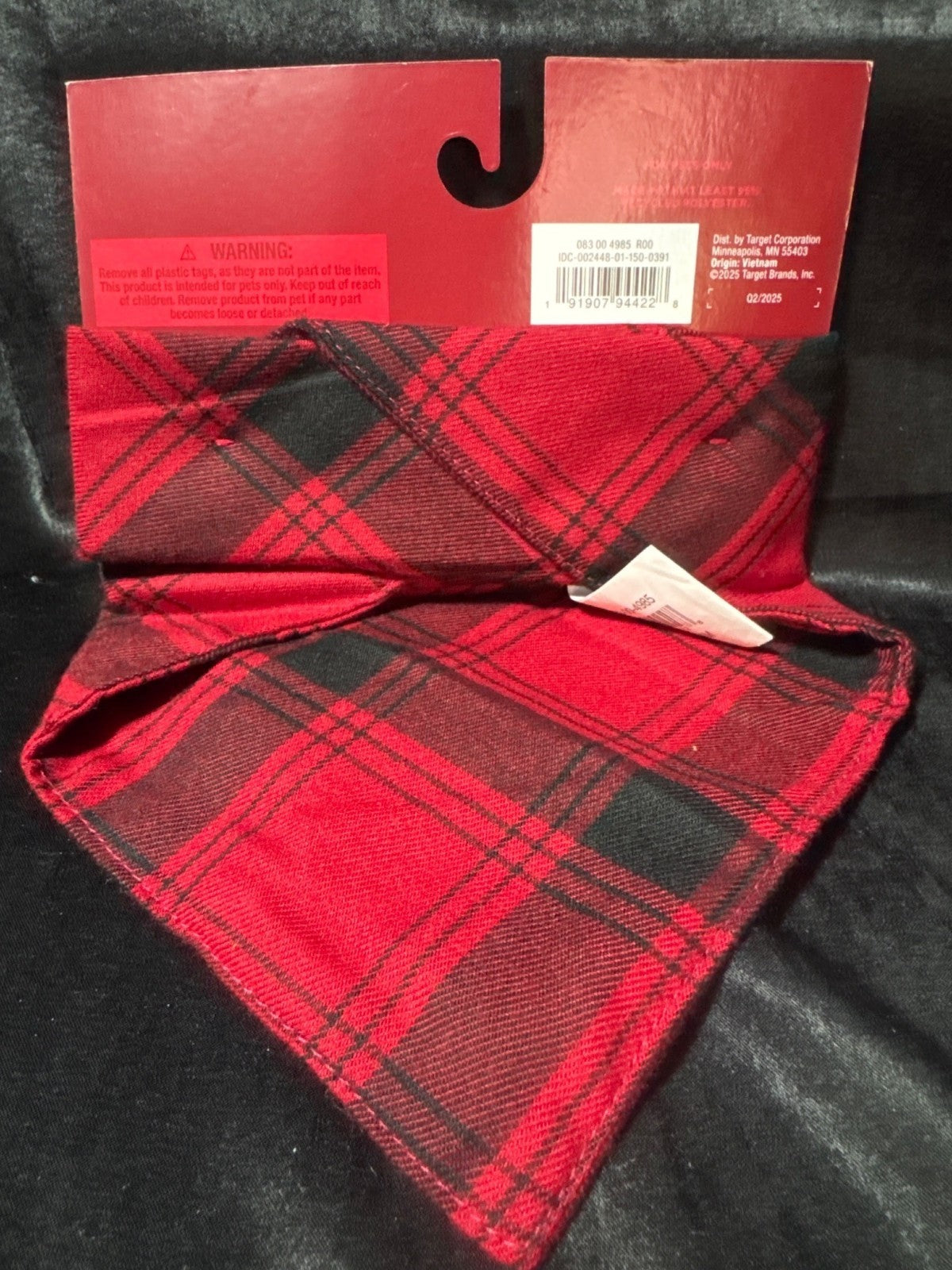 Wondershop Red & Black Plaid Pet Bandana For Pets Only Recycled Polyester Made I