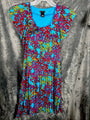 New Directions Dress Womens A Line Turquoise Blue Floral Pleated Short Sleeve