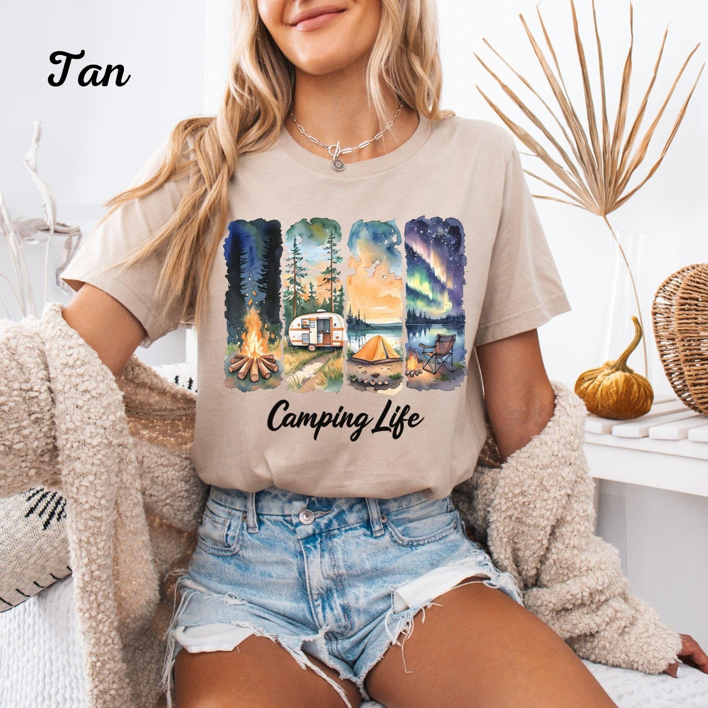 Womans Camping T Shirt RV Shirt Outdoorsy Gift Campfire Forest Hiking Nature Top