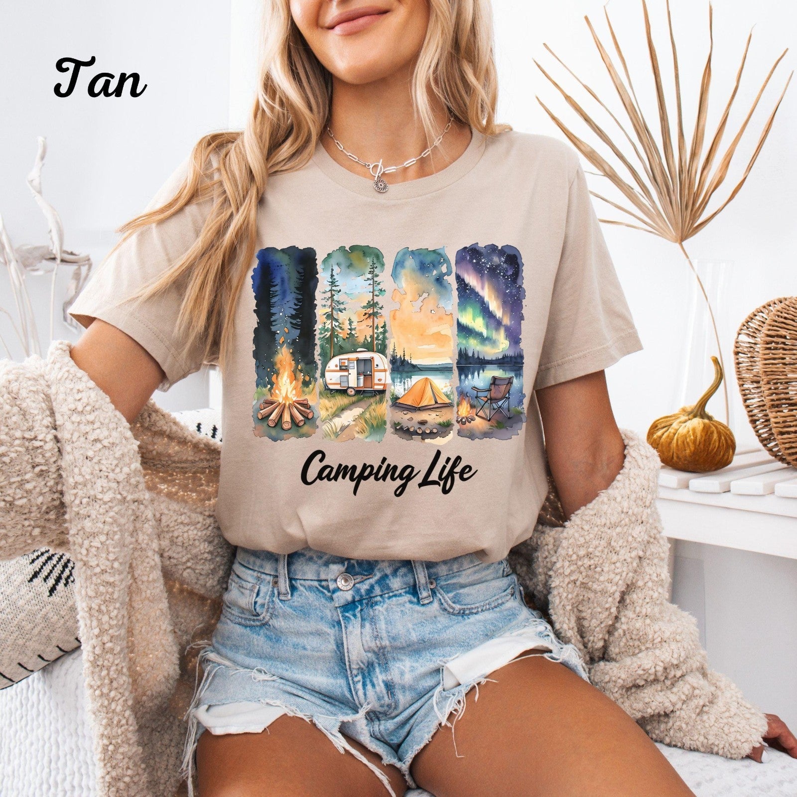 Womans Camping T Shirt RV Shirt Outdoorsy Gift Campfire Forest Hiking Nature Top