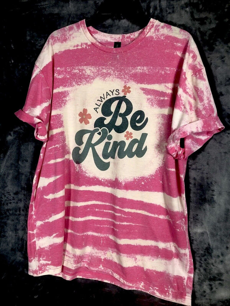 Be Kind Tye-Dyed Bleached Women’s T-Shirt Pink Inspirational Size Extra Large