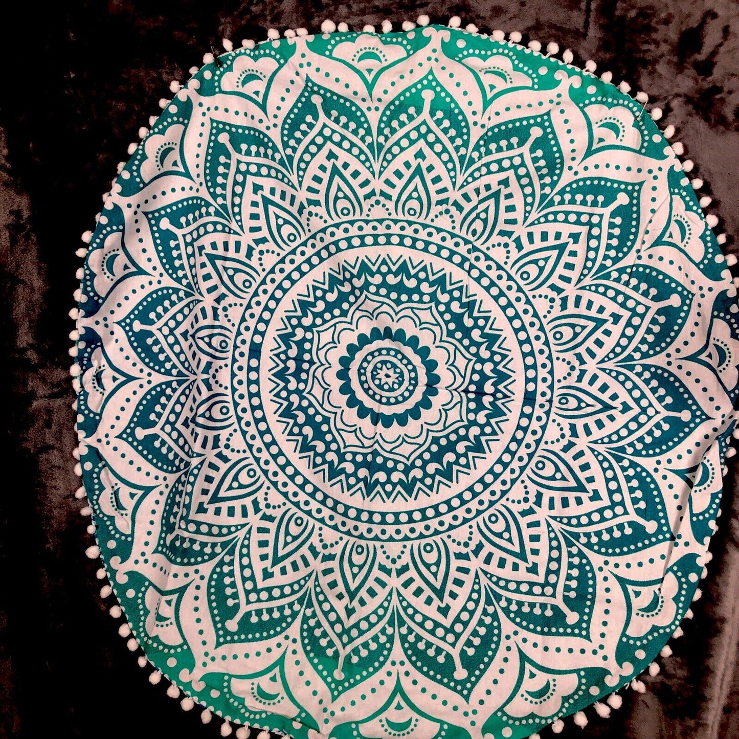 Madhu Tapestry Turquoise Blue/Green Ombre Hippie Mandala 32” Round Cushion Cover