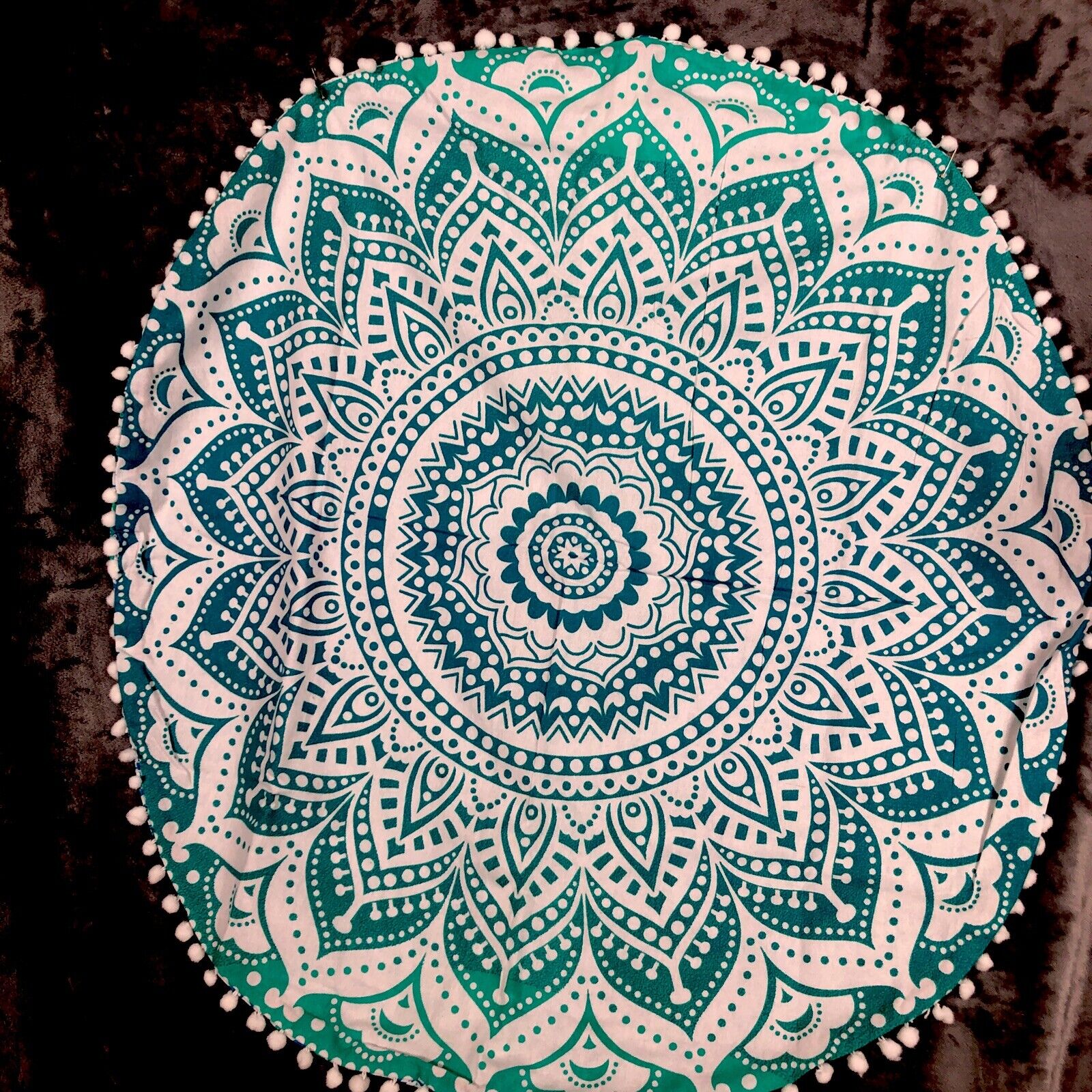 Madhu Tapestry Turquoise Blue/Green Ombre Hippie Mandala 32” Round Cushion Cover